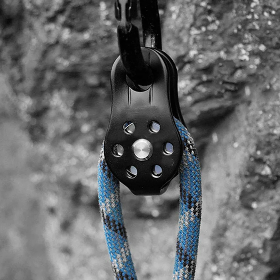 Polea de Escalada en Roca, polea de Escalada 26KN aleación de Aluminio de Alta Resistencia Bloque de polea de Cuerda giratoria única para Escalada de Cuerda de 12mm(Negro)