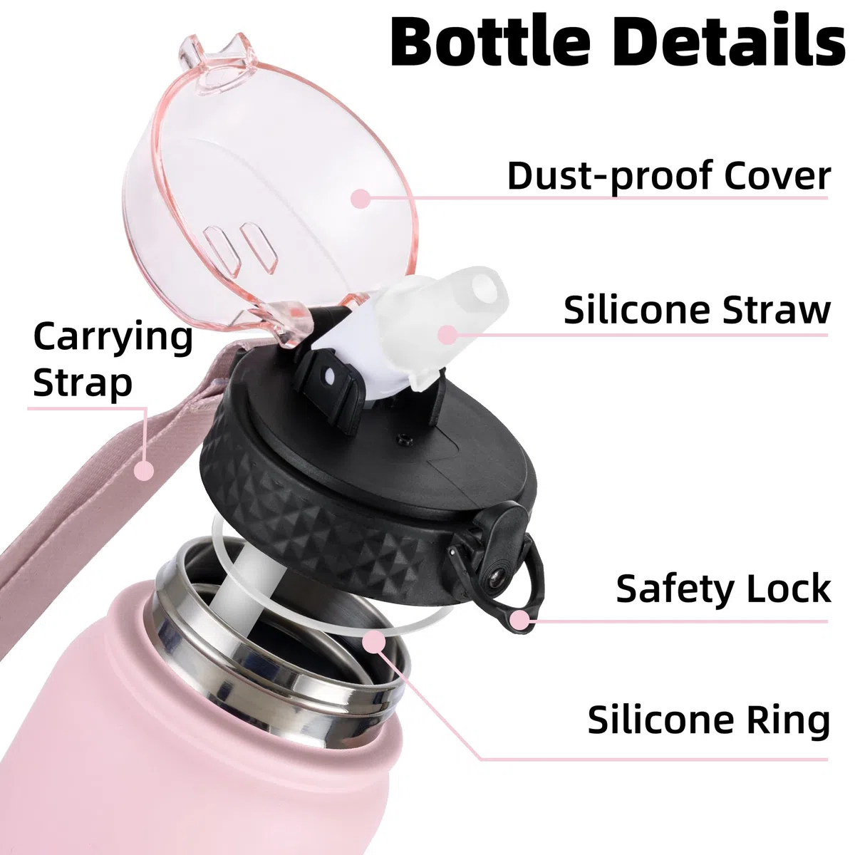 OLDLEY 1L Botella Agua Acero Inoxidable con Pajita, Aislado al Vacío Botellas Agua Metal Prueba de Fugas, Mantiene las Bebidas Calientes y Frías para Bicicleta, Camping, Deportes, Mujeres, Hombres