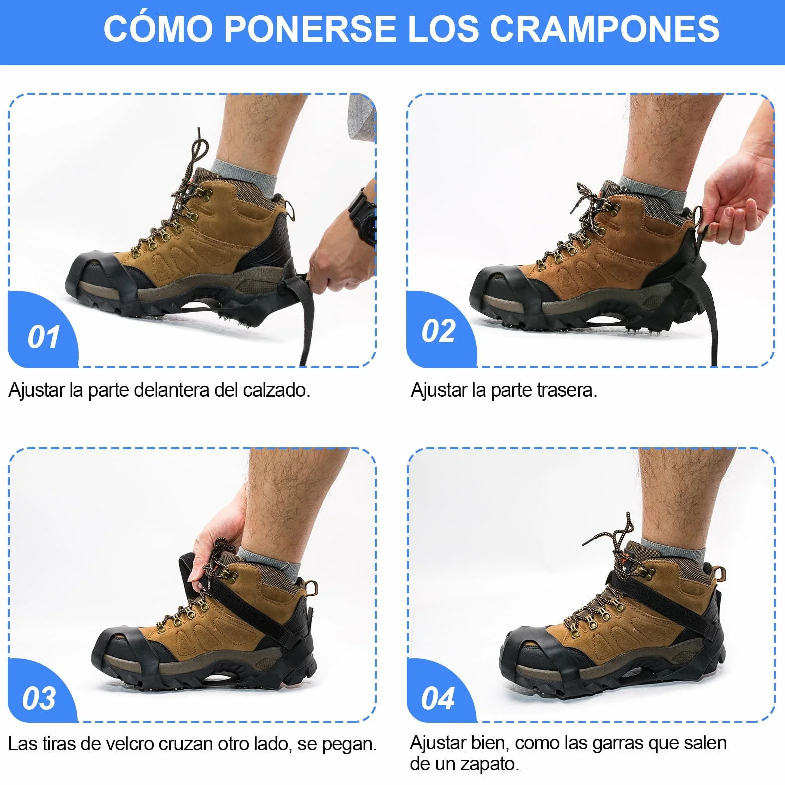 Crampones Inoxidable Nieve Hielo, Crampones Ligeros Trail Running, Portátil Antideslizante Excursiones Pesca Caminata