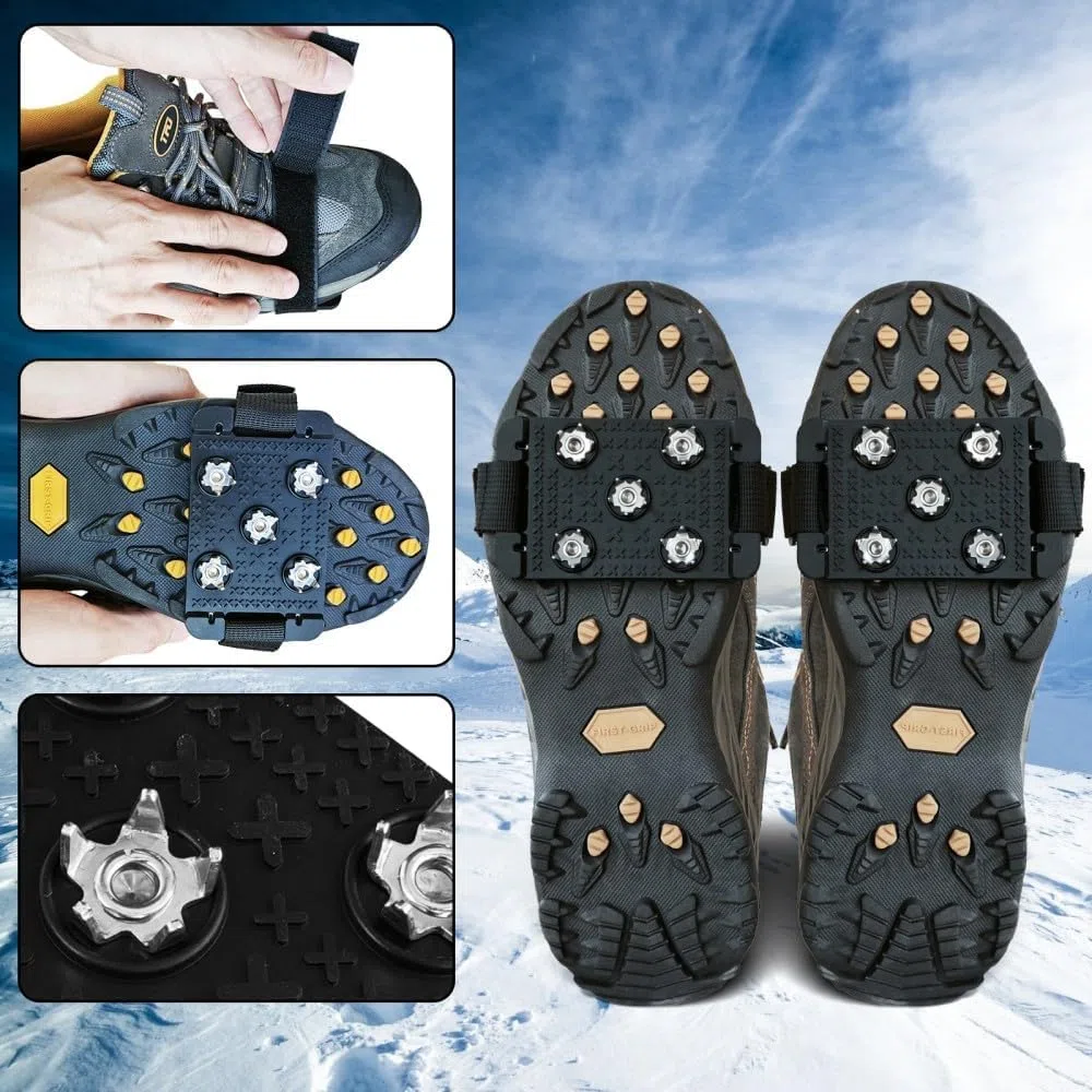 Crampones Nieve Hielo, Crampones Antideslizante con 5 Dientes de Acero Inoxidable, Crampones Hielo, Antideslizante Nieve Hielo Tracción, Crampones Tacos Picos, Steigeisen para Wanderschuhe