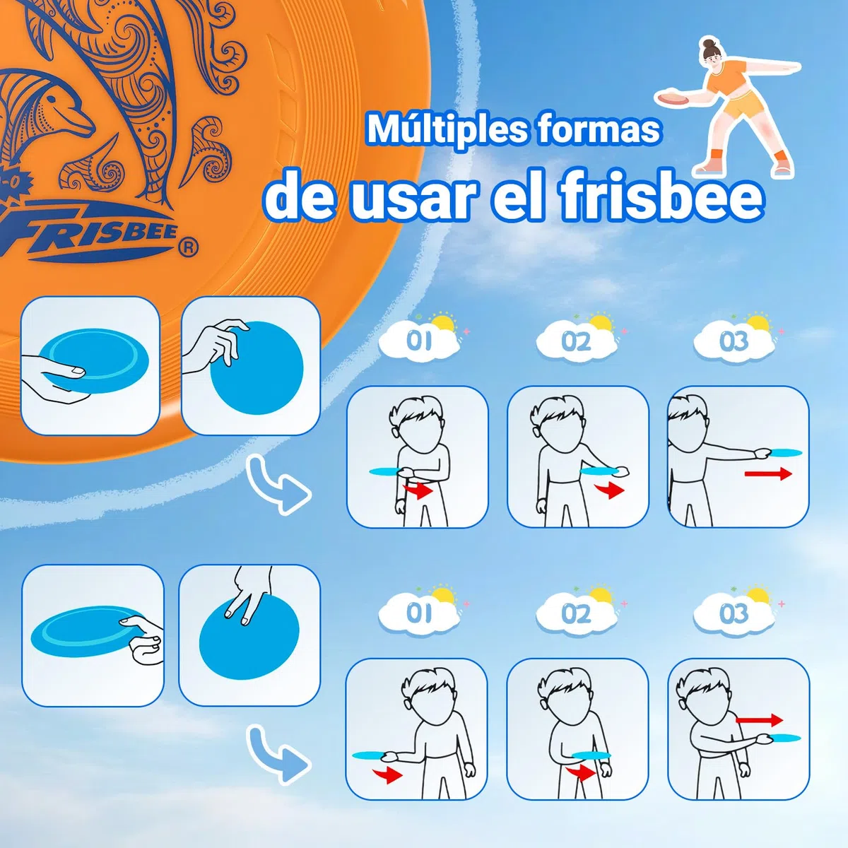 Wham-O Frisbee Go Paquete de 6 Discos Voladores, 22.86 cm Juego de Juguetes Coloridos y Ligeros para Principiantes Niños Niñas de 5+ Años para Exteriores Playa Parque Patio - 70g