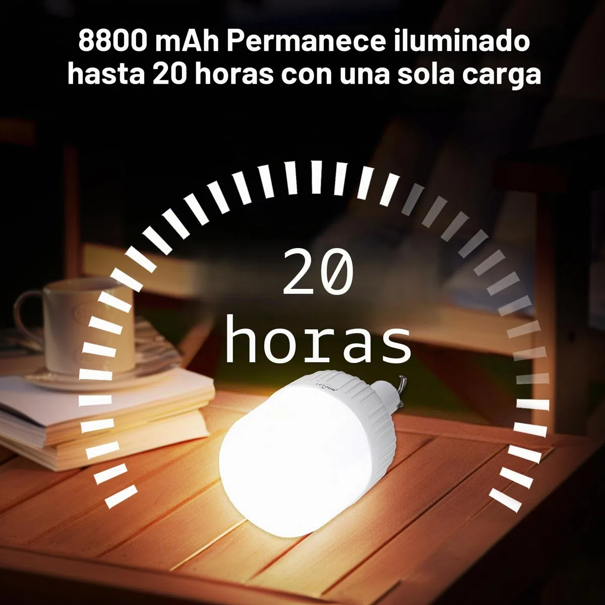 LETOUR Lámpara Camping Recargable ,5000 lúmenes Bombilla de Luz LED Portátil con 5 Modos de Lluminación, IP45 Resistente al Agua, 8800 mAh Senderismo Camping Emergencia al Aire Libre