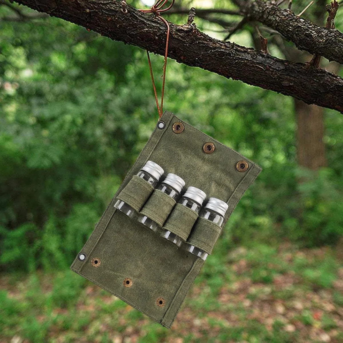 Perfeclan Camping Spice Kit Bolsa de Especias con frascos condimentos Sal Sal de azúcar Bolsa de Viaje jarras de Vidrio para Senderismo en casa Picnic de Pesca, Verde Oscuro