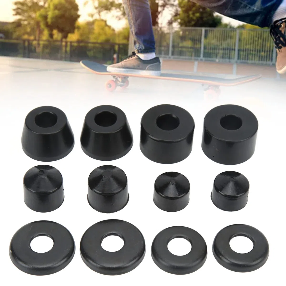 OUKENS Bujes para Monopatín, PU Negro Soporte De Alta Resiliencia Almohadilla A Prueba De Golpes para Longboard, Kit De Reconstrucción De Camión De Monopatín Bujes De Reemplazo De Monopatín