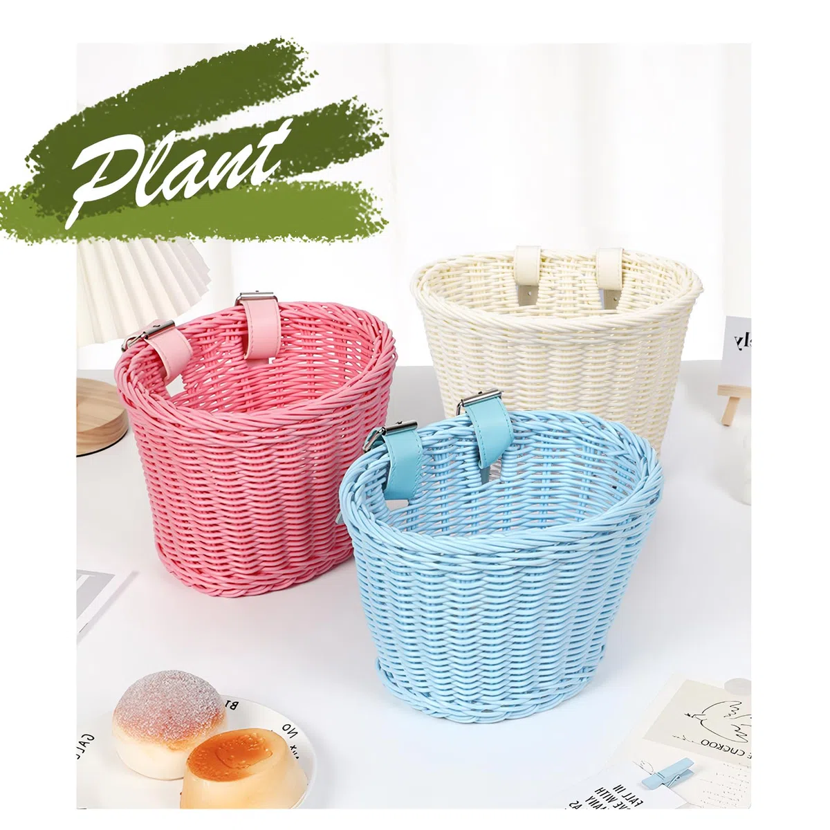 Cesta Bicicleta Niña, Cesta Bicicleta Delantera, Cesta Bicicleta Infantil, Accesorios Bicicleta Niña, Canasta de Manillar de Bicicleta, con Campanas, Serpentinas, Pegatinas