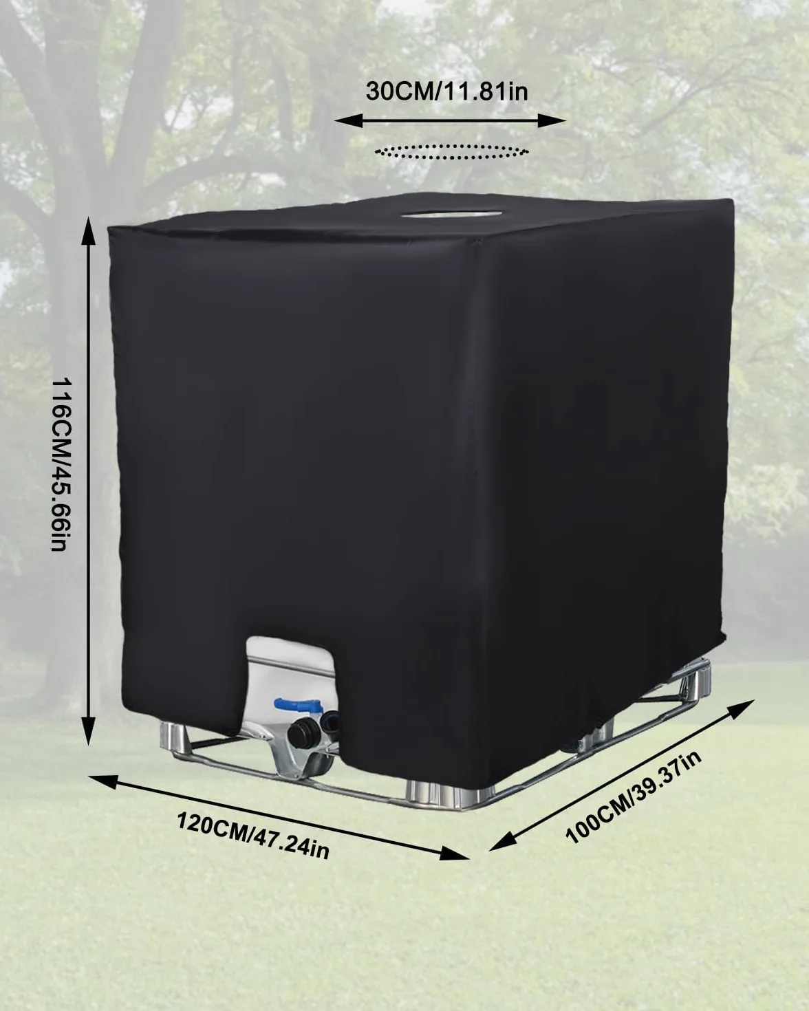 Cubierta para Depósito de Agua 1000 litros, Cubierta Contenedor IBC, Deposito Agua Lluvia, Lona Cubierta Protectora, Antipolvo Anti UV Funda Deposito (120 x 100 x 116 cm Negro)