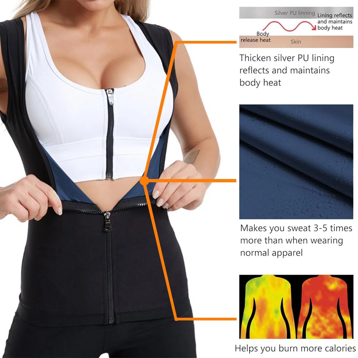 Chaleco Neopreno Sauna para Hombres y Mujeres Trajes Sauna Compresion Adelgazantes Adelgazante Sudoración Deporte Shapewear Camiseta Sauna para Deporte Fitness, Sauna, Sudar Rapido