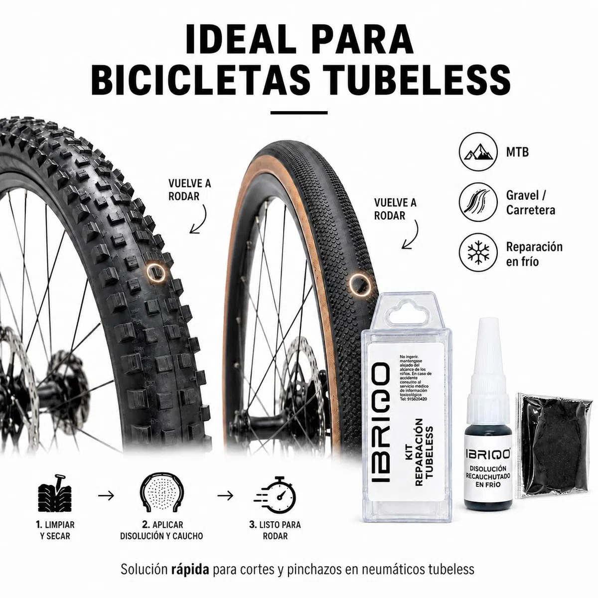 Kit Recauchutado Tubeless | Vulcanización En Frío | Reparación De Cortes En Cubiertas Sin Desmontar Rueda | Disolución Caucho + Partículas Caucho