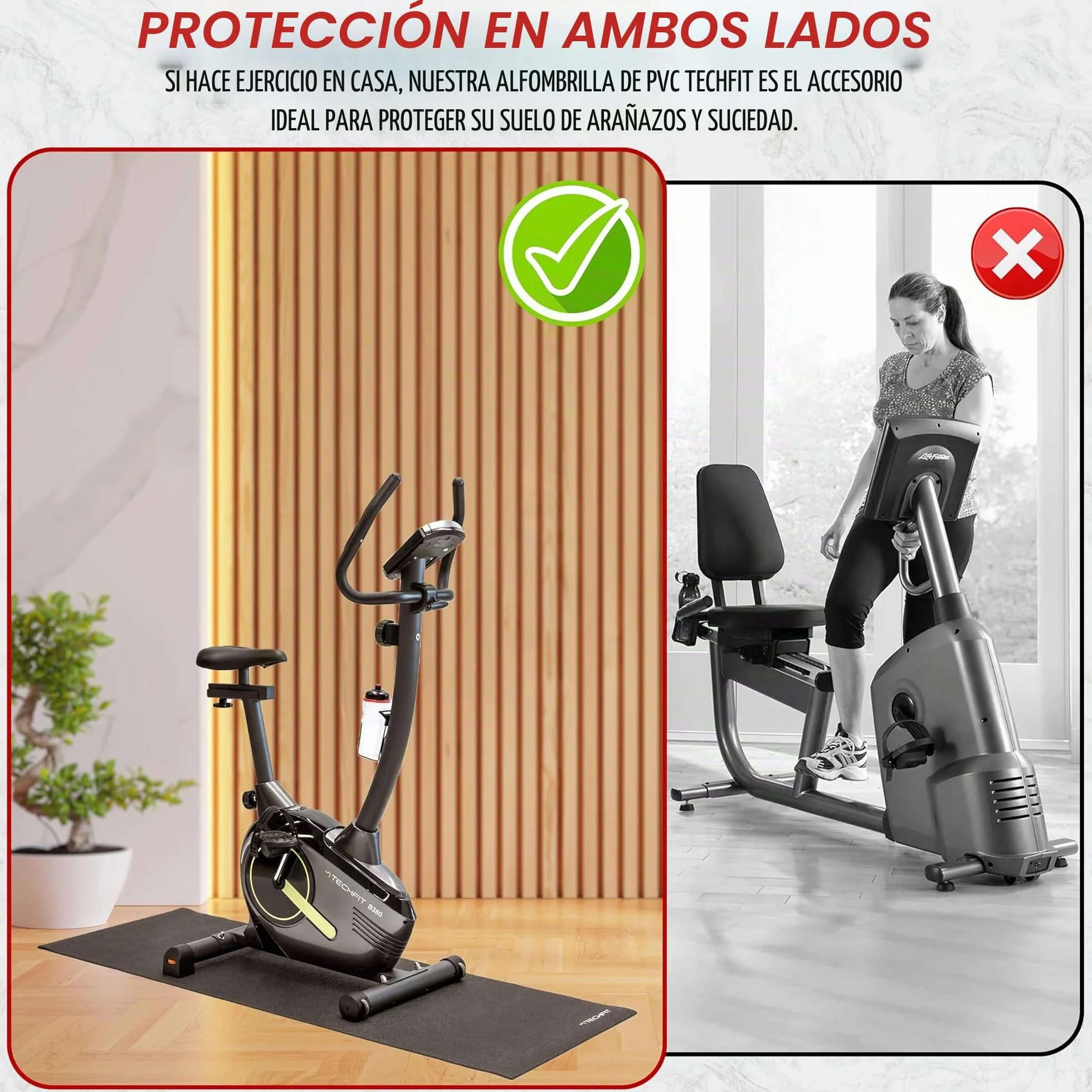 TechFit Esterilla Fitness Antideslizante Gruesa PVC para Bicicleta Estática Spinning Cinta de Correr