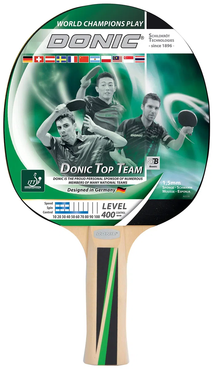 Donic-Schildkröt Top Team 400 | Raqueta de Tenis de Mesa | Mango Anatómico | Esponja 1,5 mm Jade | Almohadilla ITTF | Talla Única