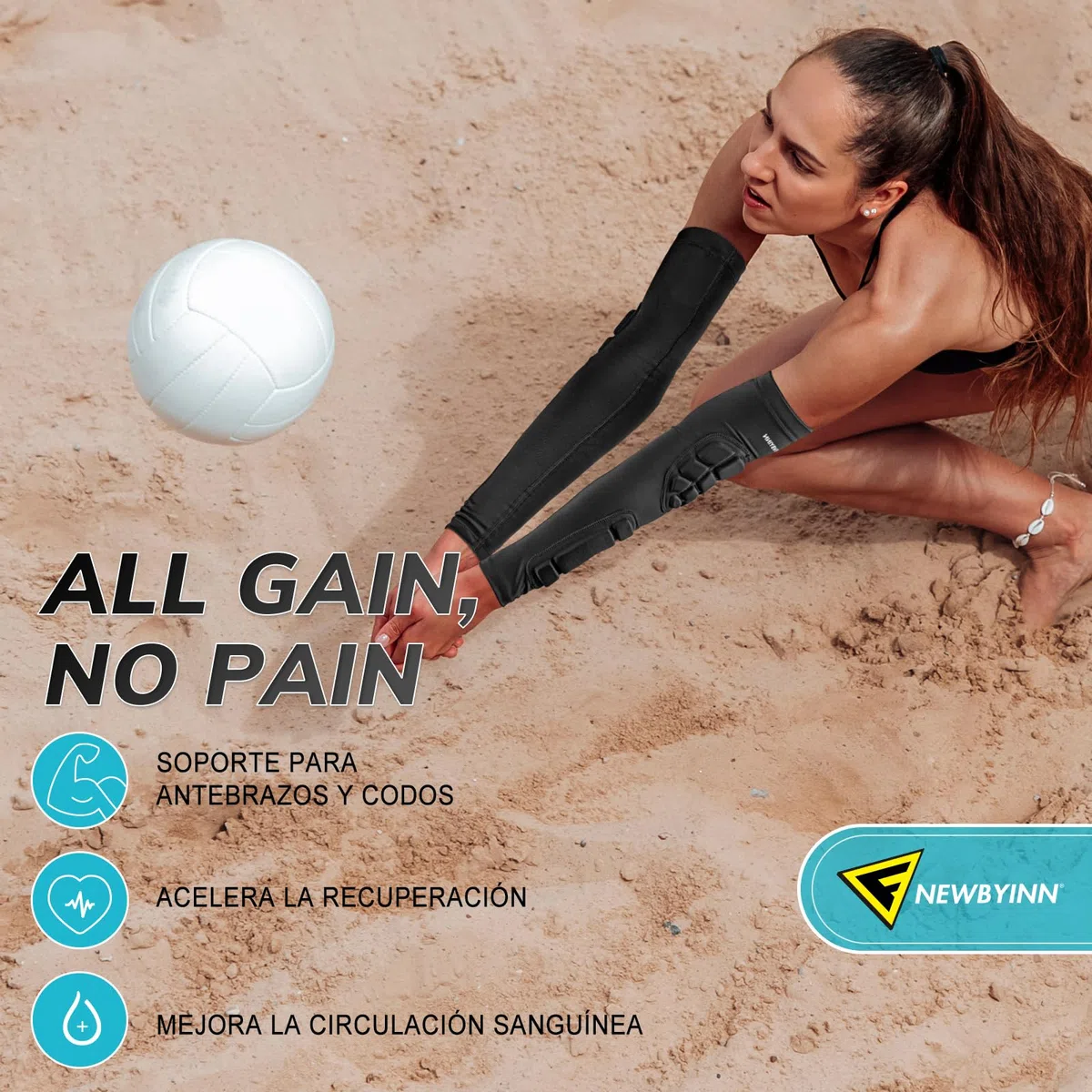 Newbyinn Codera Manguitos codo y antebrazo con acolchado, 2 Piezas, para voleibol, fútbol, baloncesto, futbol americano, balonmano, negro