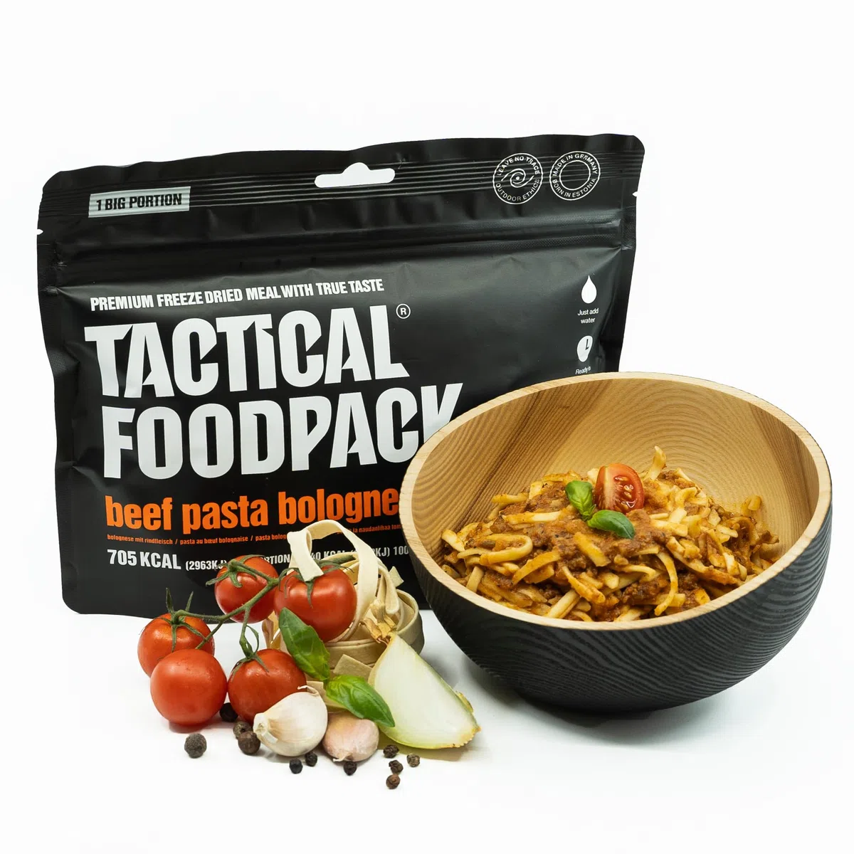 Tactical Foodpack Boloñesa con carne de res en gran porción - Comidas liofilizadas I Listo para el consumo I MRE I Survival I Comida al aire libre I Trekking Comida I Expedición I Oficina