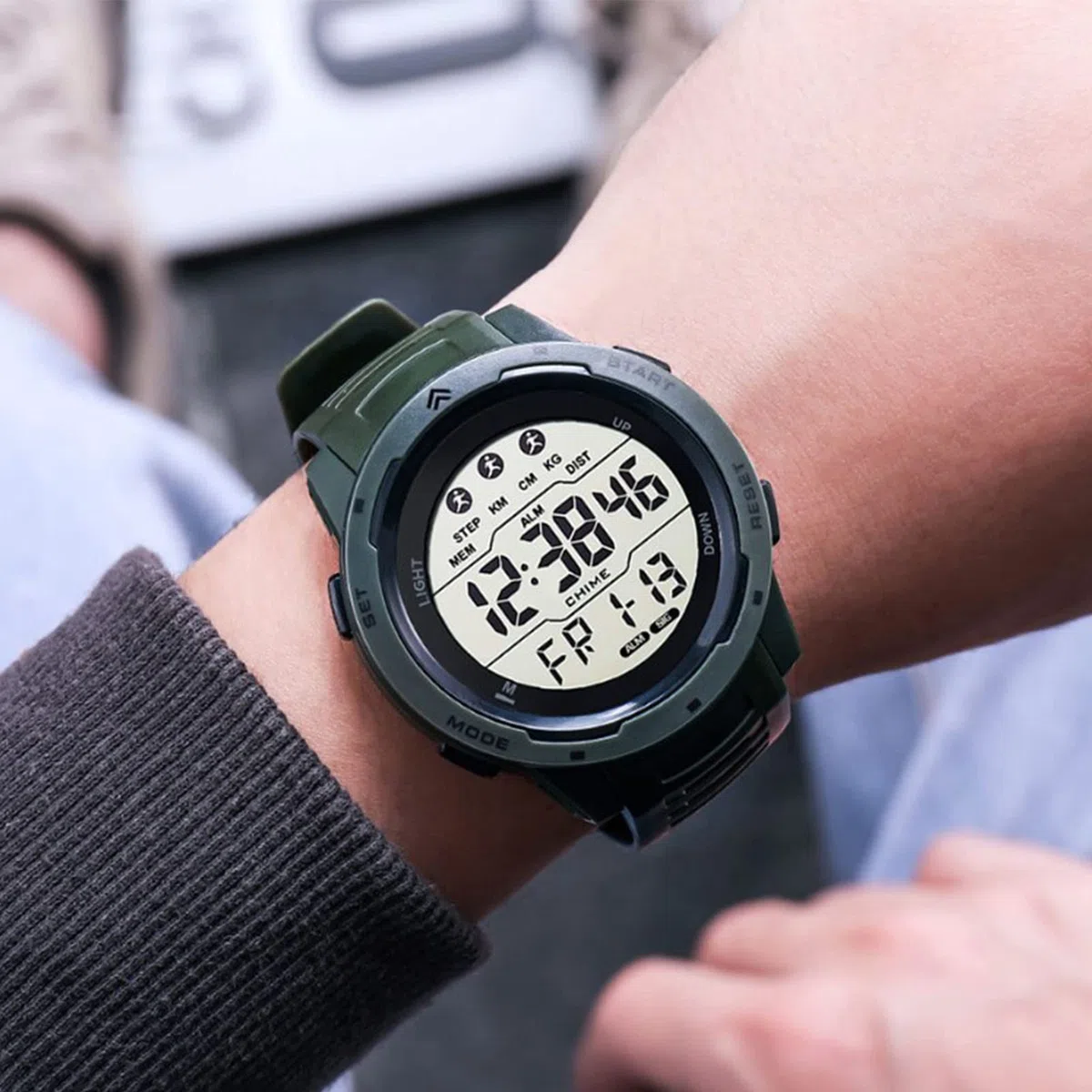 Tbest Reloj Deportivo Digital Multifuncional, Resistente Al Agua, Temporizador Luminoso, Reloj Deportivo para Hombre para Correr Al Aire Libre