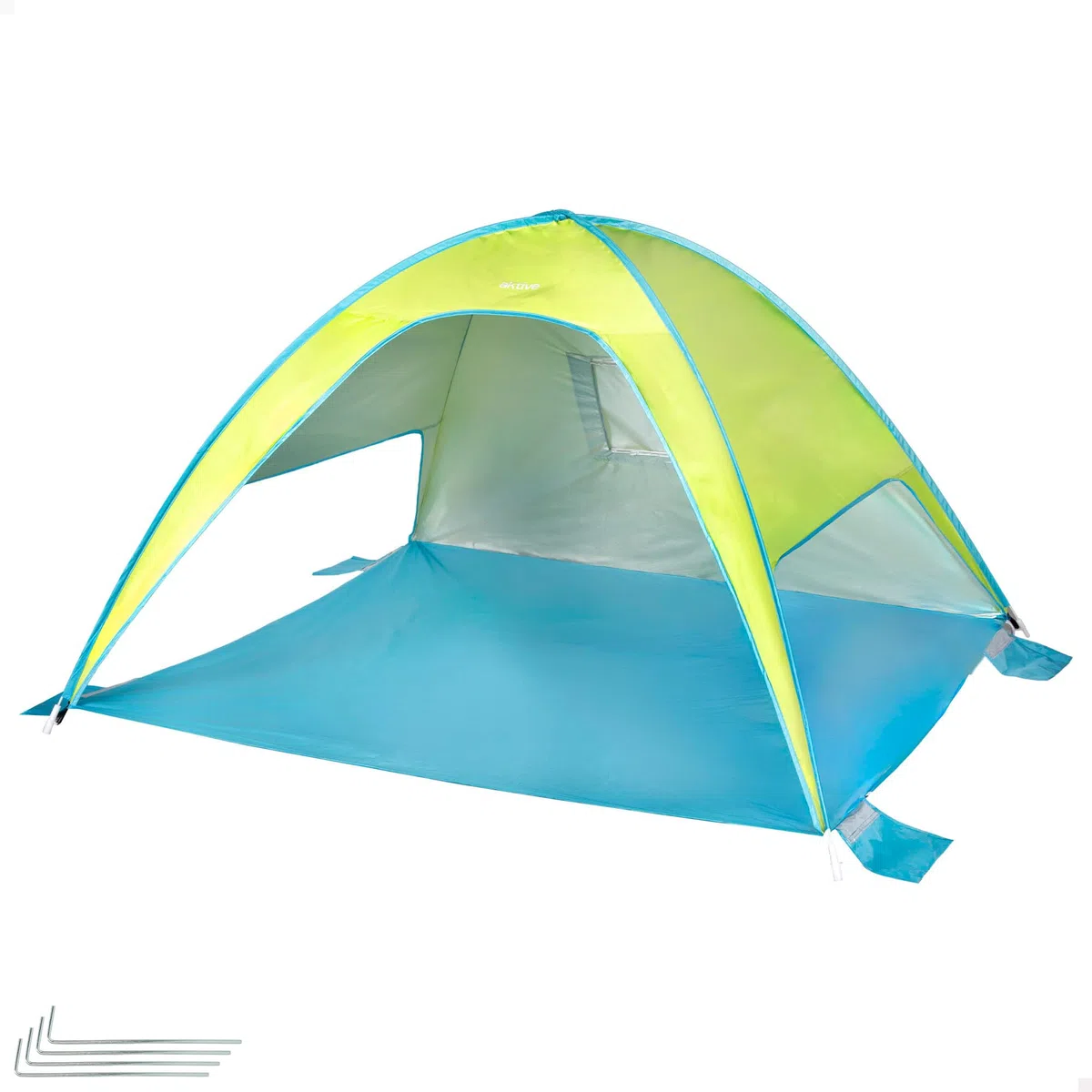 AKTIVE Tienda Playa Pop up, Azul y Verde, 175x150x105 cm, Revestimiento Plateado, UV50, Incluye 4 piquetas, Poliéster, Paravientos Plegable, Bolsa Transporte, Refugio Pesca (62532)