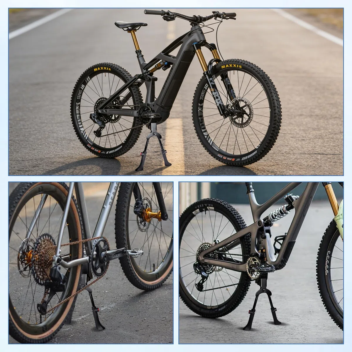 Soporte para bicicleta con dos patas, altura ajustable, 24-29 pulgadas, soporte para bicicleta de dos patas, capacidad de carga de 30 kg, soporte para bicicleta de ciudad, MTB y bicicletas de