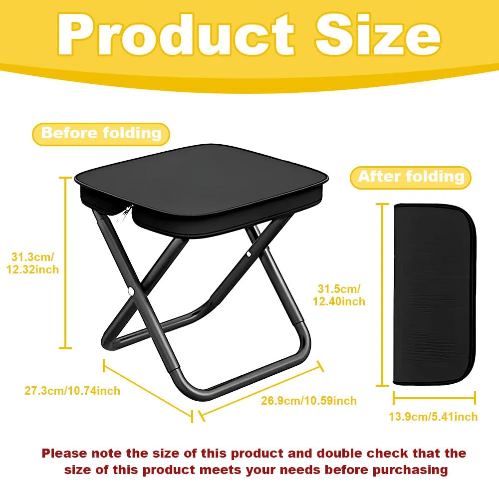 Mini Taburetes de Camping pPlegables, Taburete Plegable para Exterior, Taburetes de Camping Plegables portátiles para Interiores y Exteriores Camping Senderismo Caza Picnic Viaje etc (Negro)