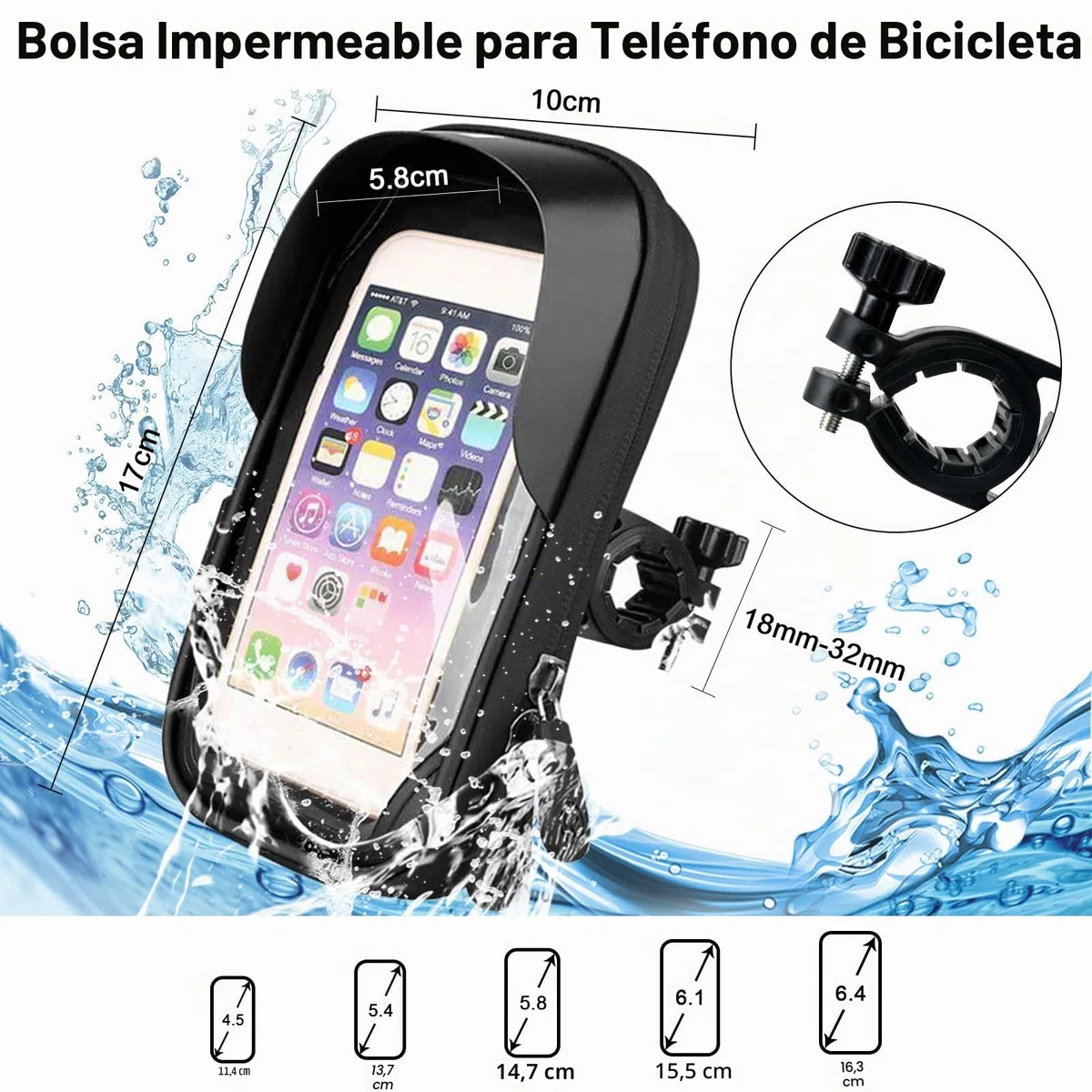 flintronic Bolsa Bici con Soporte para Telefono Móvil, Bolsa Móvil de Bicicleta Impermeable, Soporte Movil Bicicleta, con Ventana para Pantalla Táctil, para iPhone/Samsung/Smartphones de hasta 6,4''