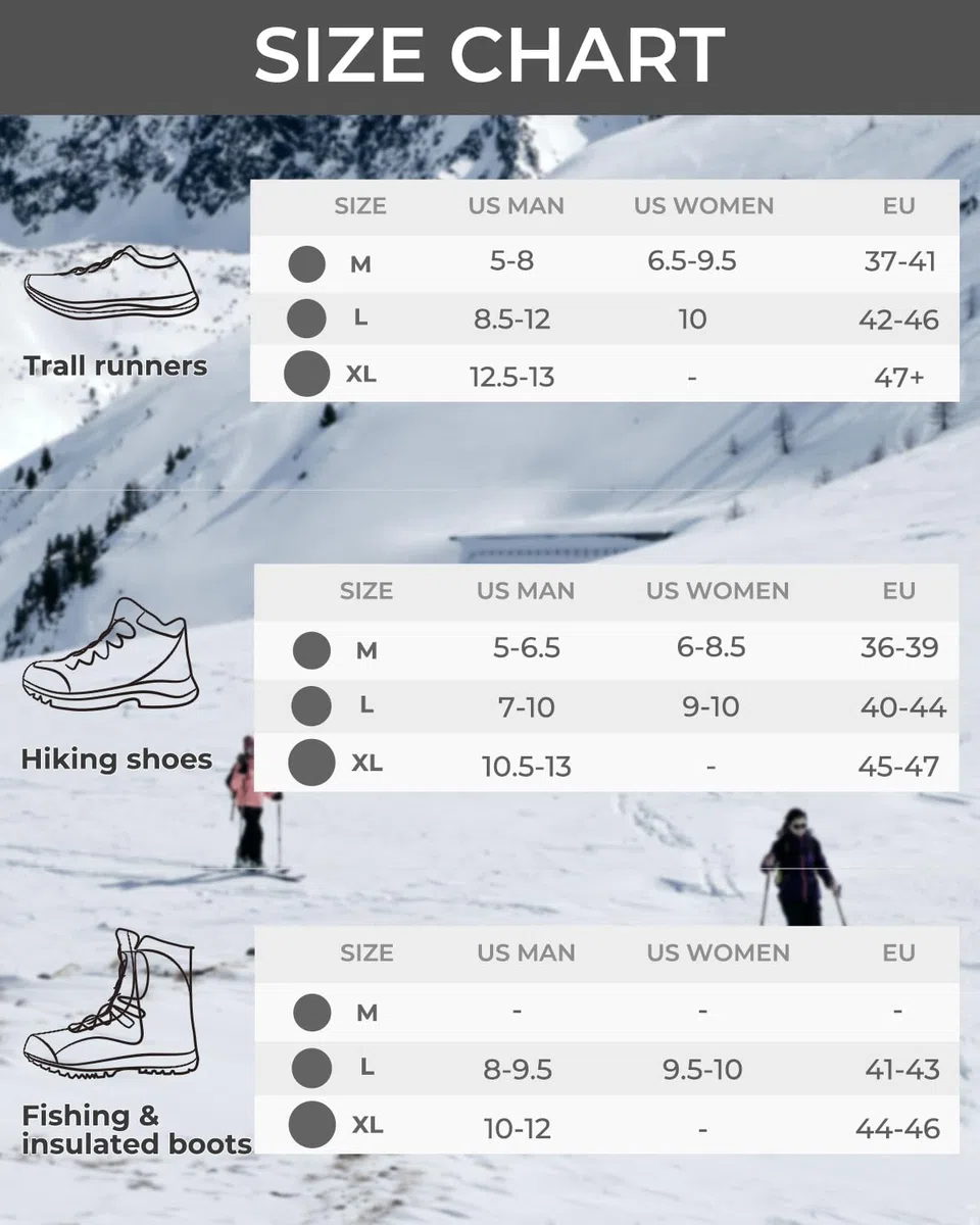 Sportneer Crampones, 19 Dientes Tacos de tracción Nieve y Hielo Tracción para Invierno Deportes Montañismo Escalada Caminar Alpinismo Cámping Acampada Senderismo (Gris, M)