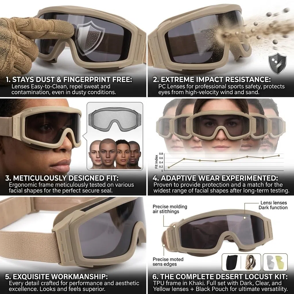 Gafas Airsoft, Gafas Tácticas de Seguridad, Gafas Deportivas para Ciclismo con 2 Lentes y Bolsa de Tela contra el Viento y el Polvo, Resistentes a los Impactos