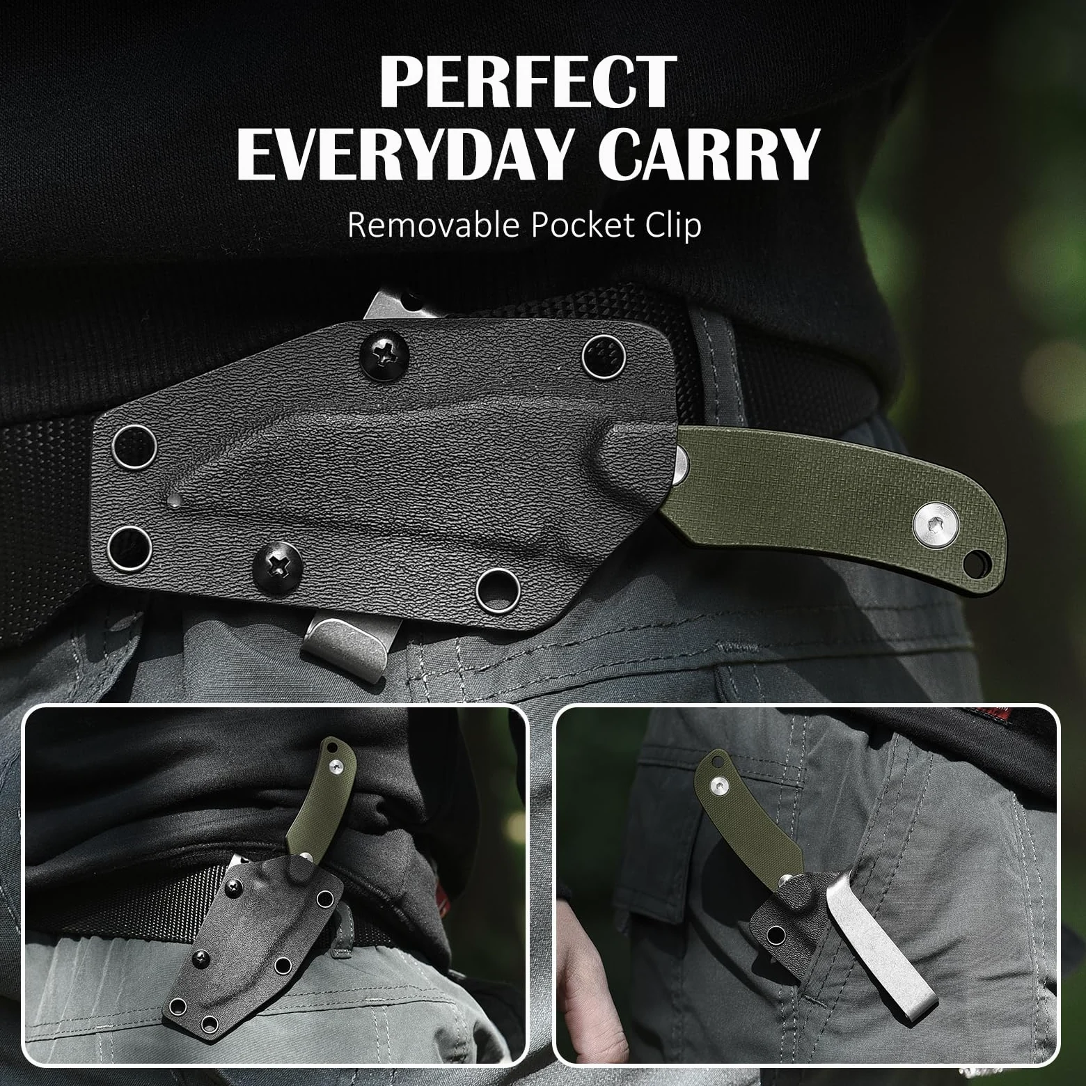 DRACHENADER Cuchillo de cuello funda Wharncliffe Small con acero D2, Full Tang Pequeño mini cuchillo de outdoor perfecto para senderismo y EDC