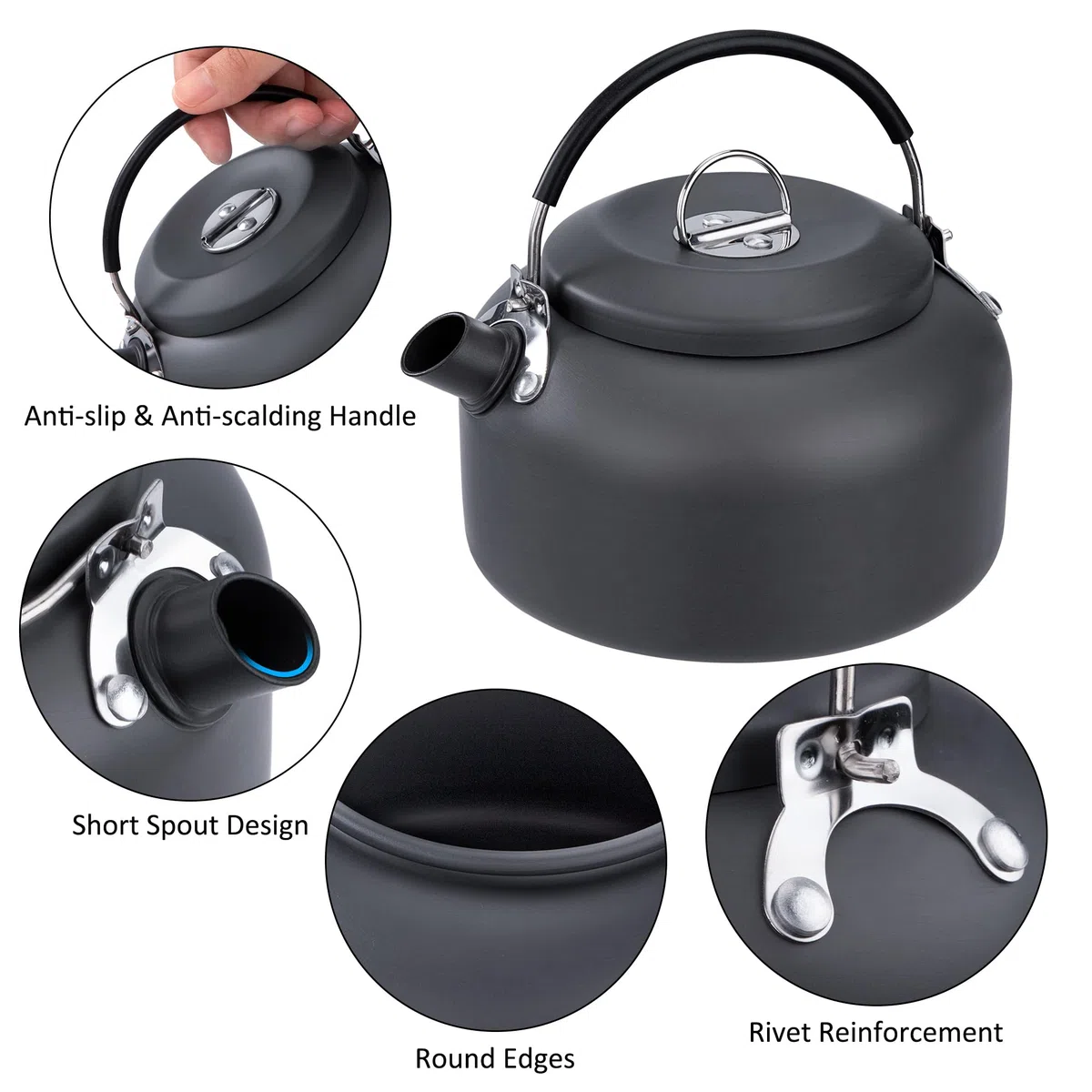 Hervidor de Camping 0.8 L Tetera de Aluminio Ligero Cafetera Portátil Teteras de Calentamiento Rápido con Bolsa de Transporte para Acampar Picnic Senderismo Pesca (Gris)