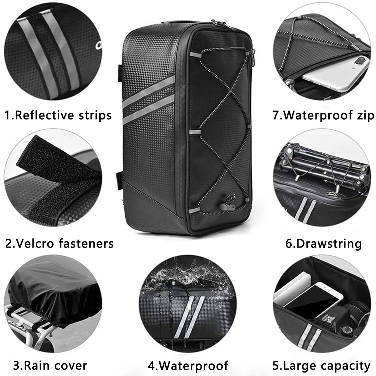 Bolsas Traseras para Bicicleta, Gran Capacidad Alforjas para Bicicletas, Impermeable Bicicleta Asiento Trasero Tronco, para Bicicletas, Portaequipajes, con Funda para Lluvia (8L)