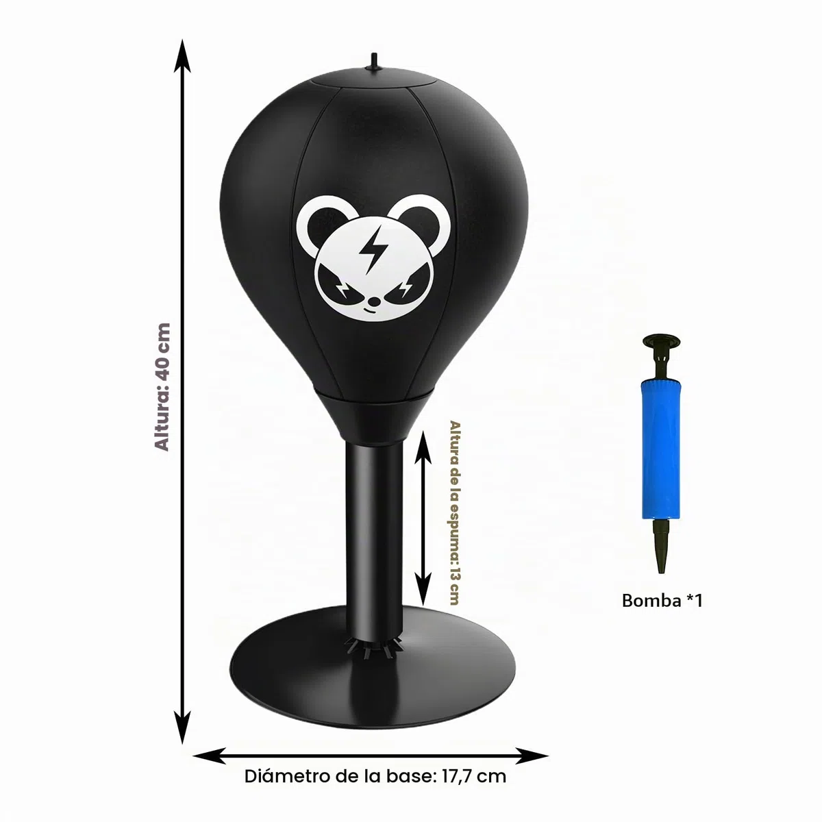 Bolsa de boxeo para escritorio, con ventosas potentes, antiestrés, punching ball, oficina de pie, regalo divertido para chef, colega, amigos, negro, 17,7 x 40 cm