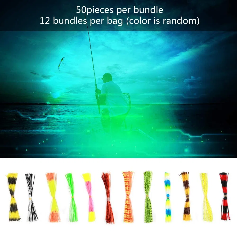 Falda de Goma de Silicona,600 Hebras Señuelos de Cebo de Falda de Pesca Jig Lure Faldas Suaves Falda de Pesca Señuelos Barba DIY Jig Lure Accesorio de Atado de Moscas Al Aire