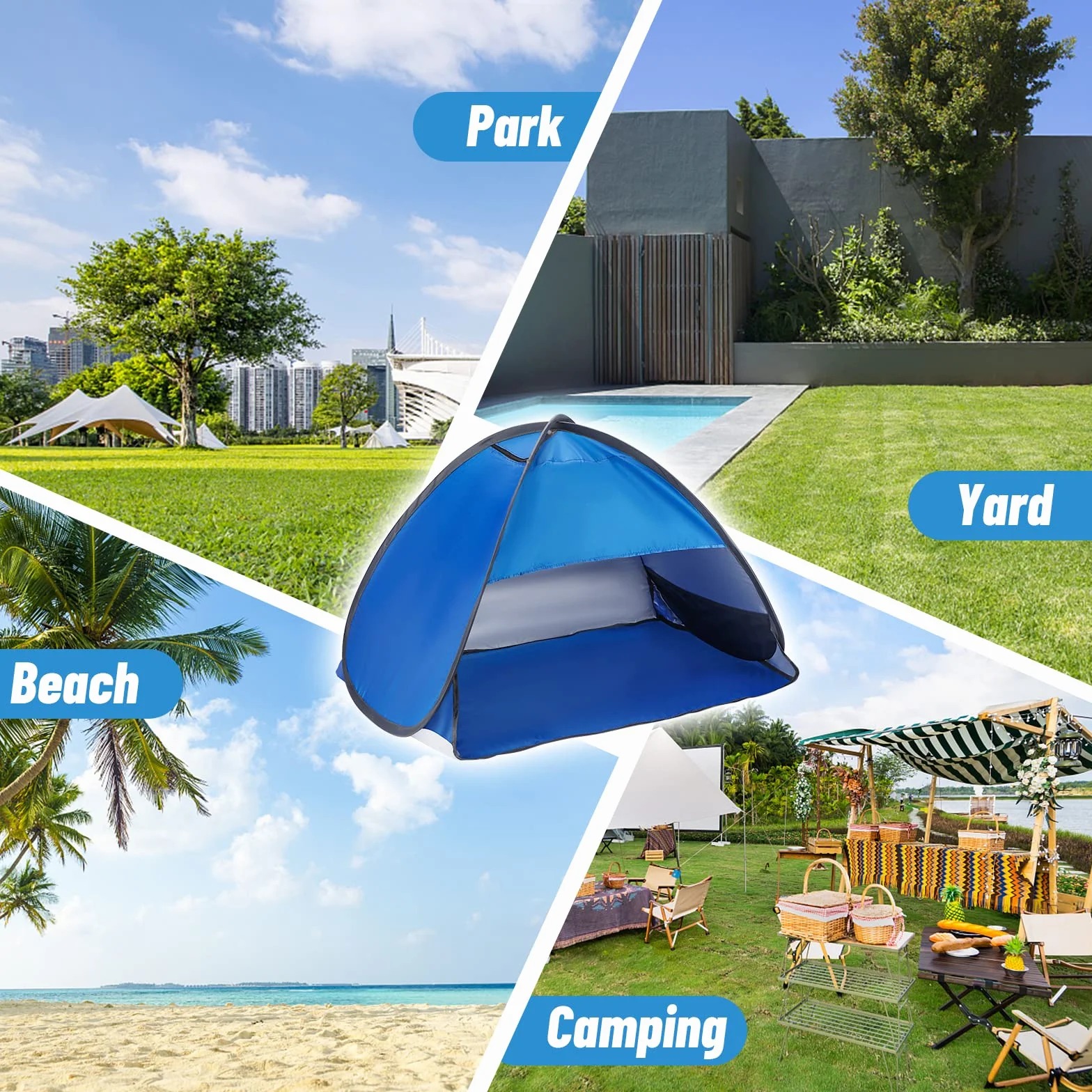 Carpa de Playa emergente Mini Tienda Carpa de Playa portátil Refugio para el Sol Tienda de Campaña Beach Sun con Bolsa de Almacenamiento Tienda de Reposacabezas Para Interior y Exterior,azul