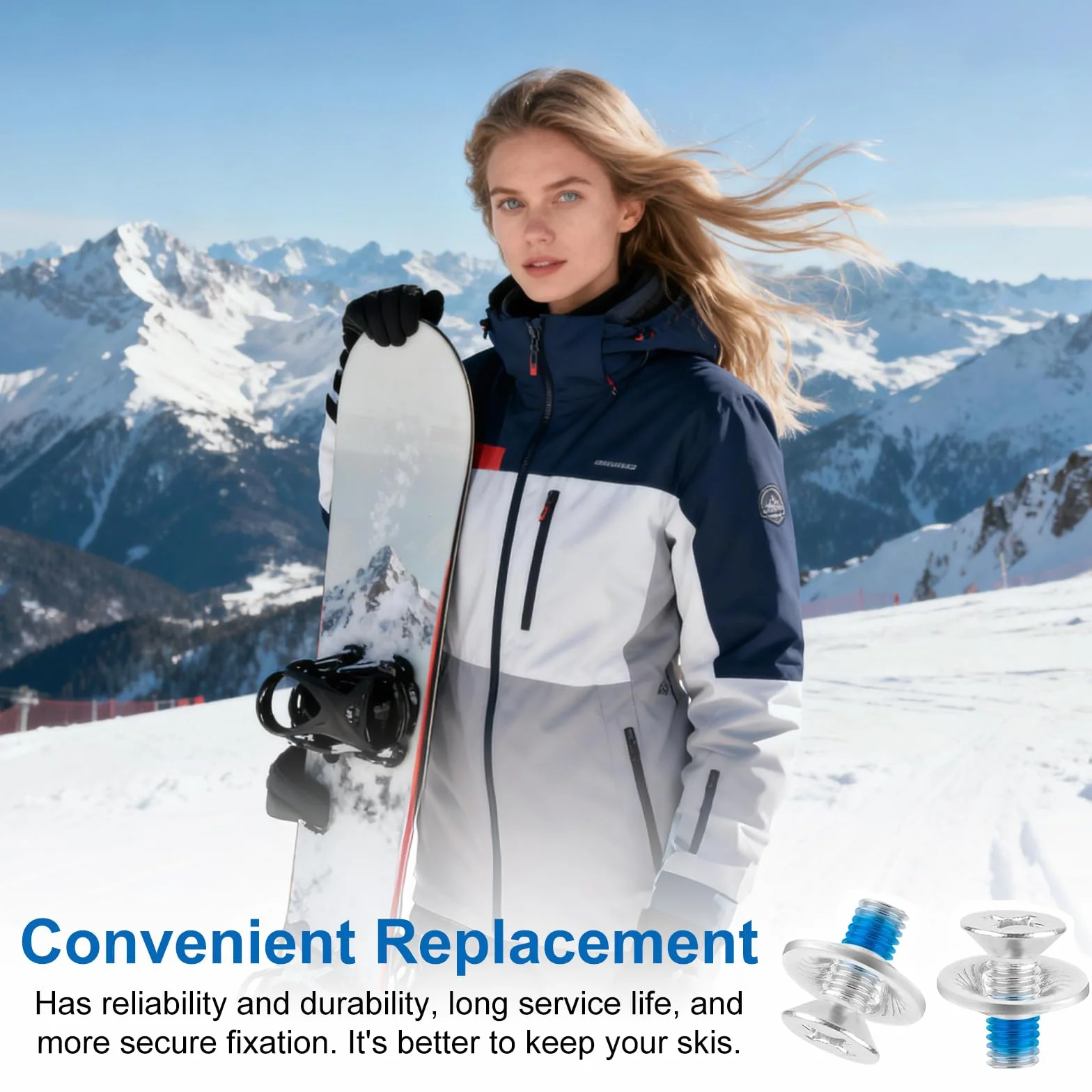 Juego de 8 tornillos de fijación para tabla de snowboard, M6 de acero inoxidable con arandelas antideslizantes, tornillos con destornillador para piezas de repuesto para snowboard deportivo