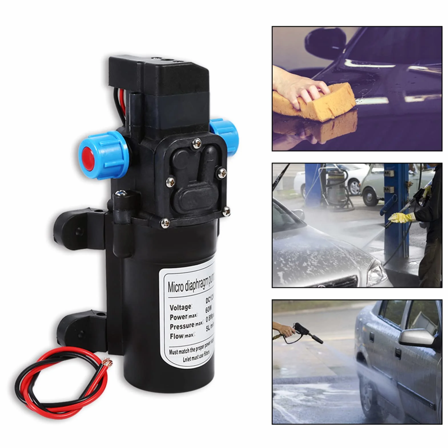 Bomba de Agua 12v - 5L/min DC12V de Alta Presión, Autocebante Caravana Camping Barco Camper Jardín Irrigación Riego