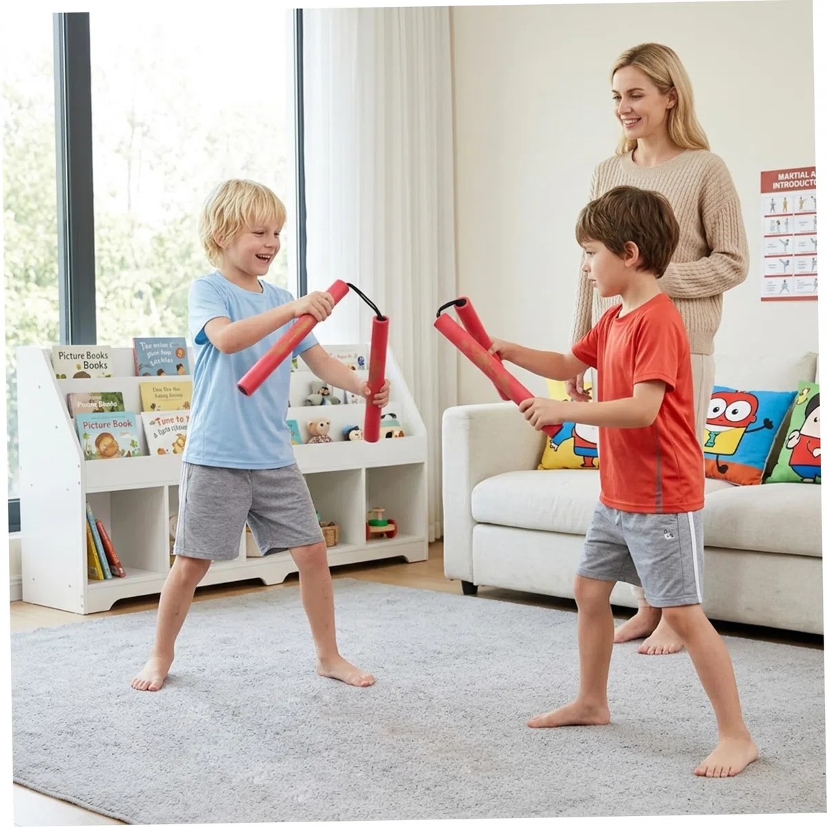 2 Nunchucks para niños Nunchucks de Espuma Suave para Principiantes de Entrenamiento Ligeros y Seguros con Acolchado Azul
