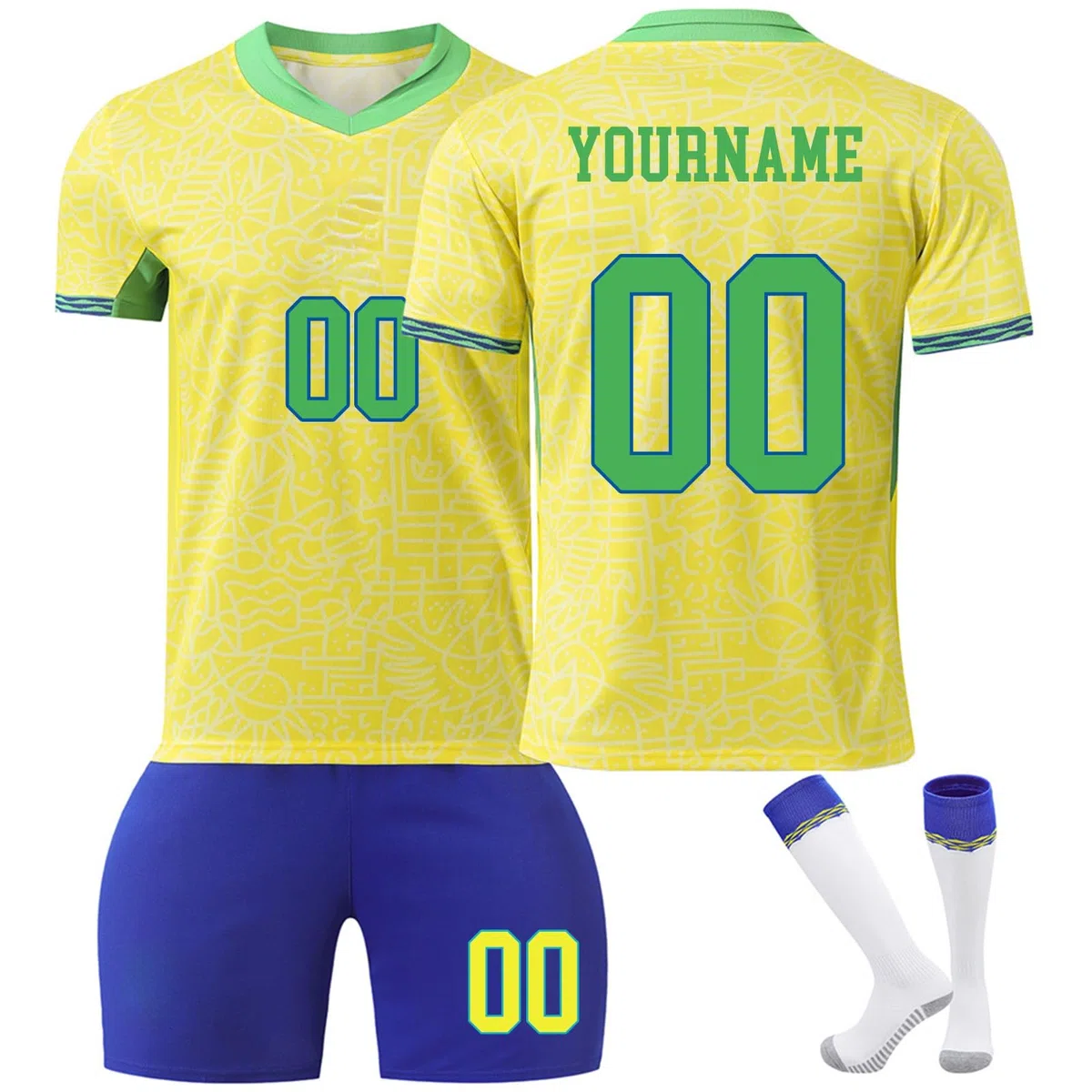 Camiseta Brasil Personalizadas Nombre y Número para Hombres y Niño, equipación Fútbol DIY Nombre y Número con Camiseta de Fútbol Pantalón Corto y Calcetines