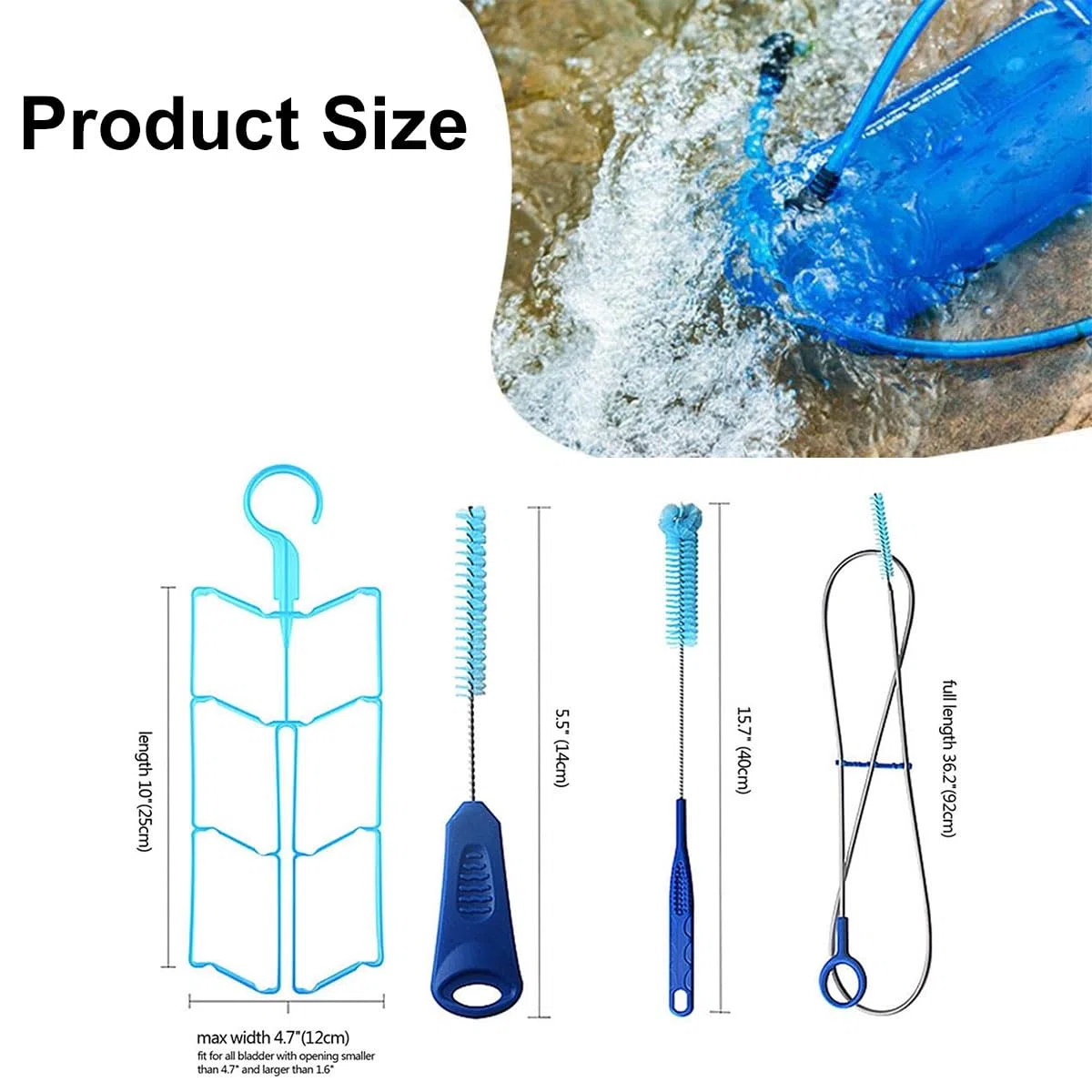 Kit Limpieza para Vejigas Hidratación,Kit Limpieza De Vejiga De Agua,Cepillos De Limpieza para Bolsa De Hidratación,Kit Limpieza 4 En 1 Largo Cepillo Flexible para Manguera,Cepillo Pequeño