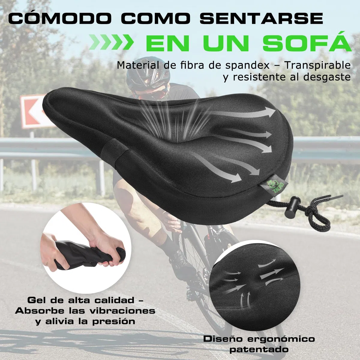 Zacro Cojín de Gel para Sillín de Bicicleta - Funda Acolchada Extra Suave para Hombres y Mujeres, Compatible con Peloton, Bicicletas de Carretera, Montaña, Urbana, Interior y Exterior