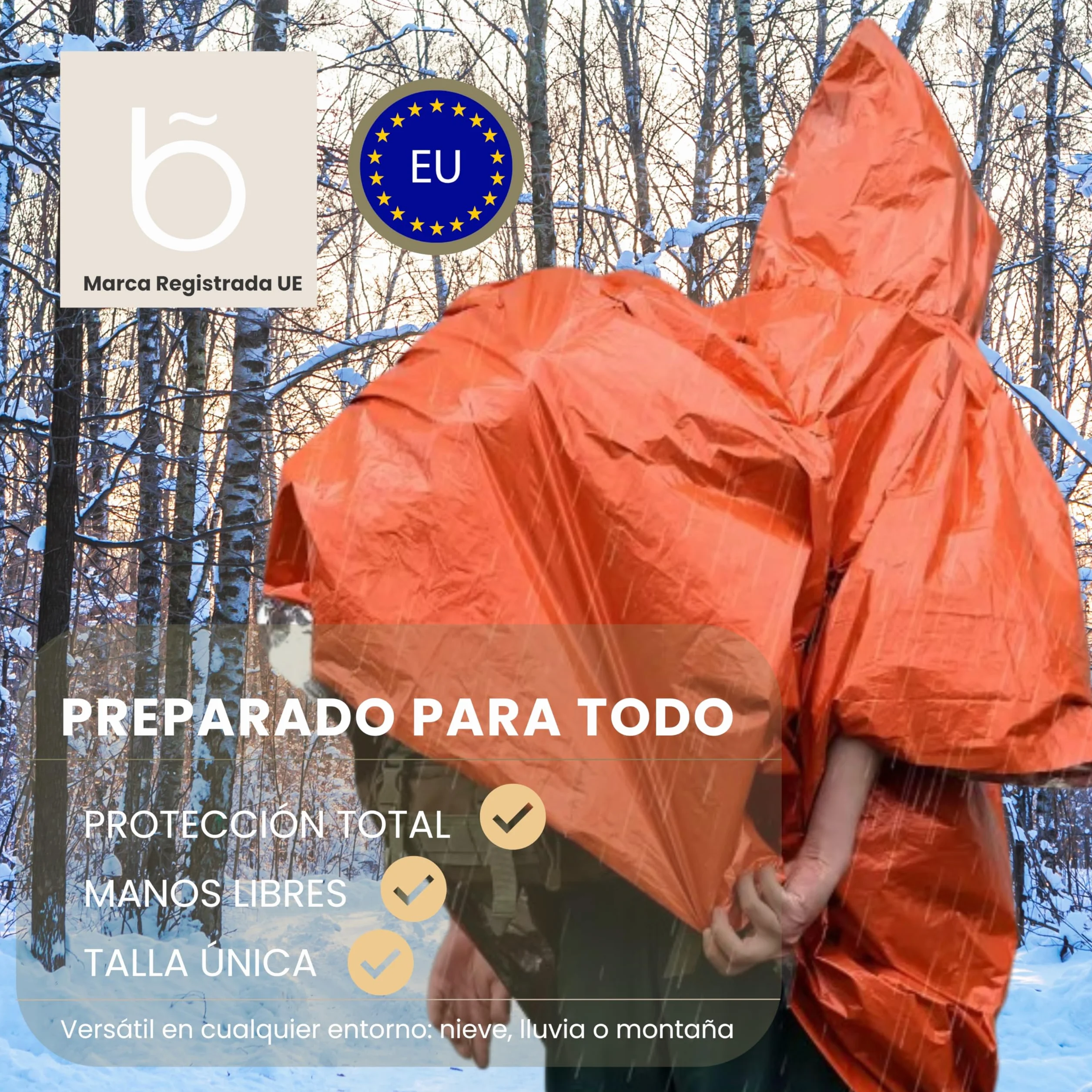 Poncho térmico de emergencia – Pack de 4 reutilizable con capucha – impermeable – para coche, montaña, supervivencia y primeros auxilios