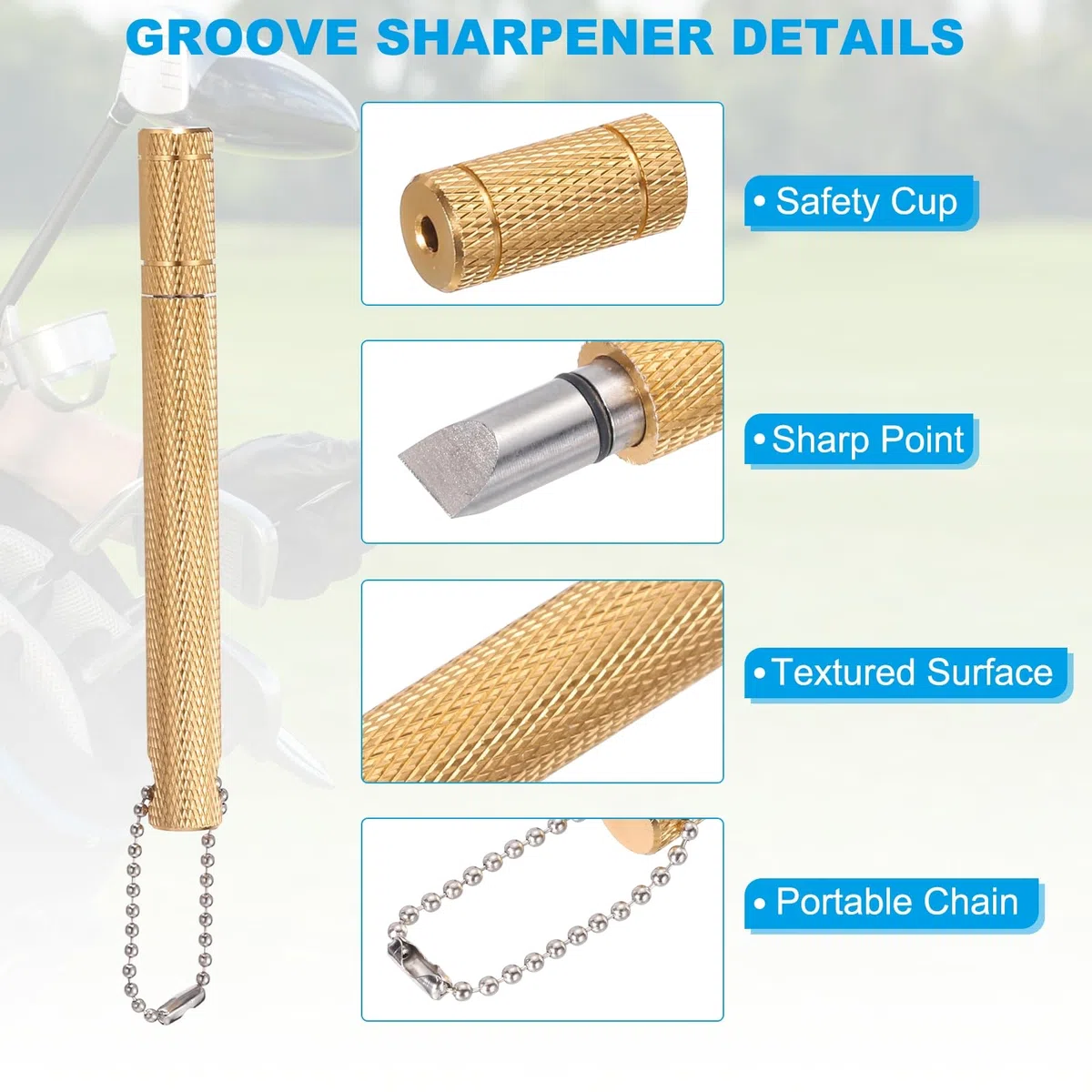 PATIKIL Afilador de Ranuras de Palos de Golf, 2 Piezas Afiladores de Ranuras de Palos de Golf Herramienta de Re-Grooving y Limpiador para Hombres U & V-Grooves Wedges Irons Generan, Dorado
