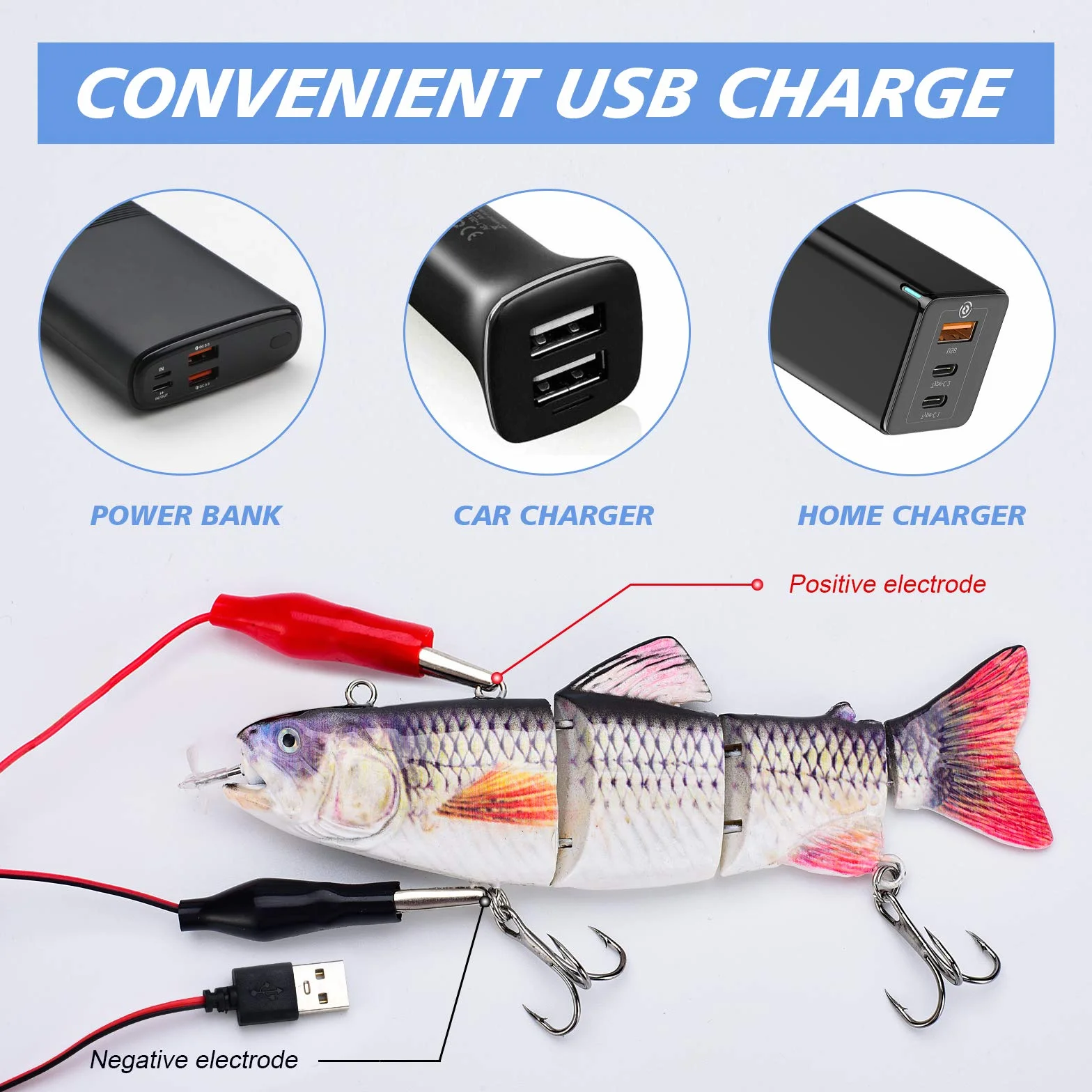 ODS Señuelo Robótico para la Pesca, Señuelo de Pesca Eléctrico Auto-Nadador de 5,12" Señuelo segmentado con Anzuelos Agua Dulce Agua Salada