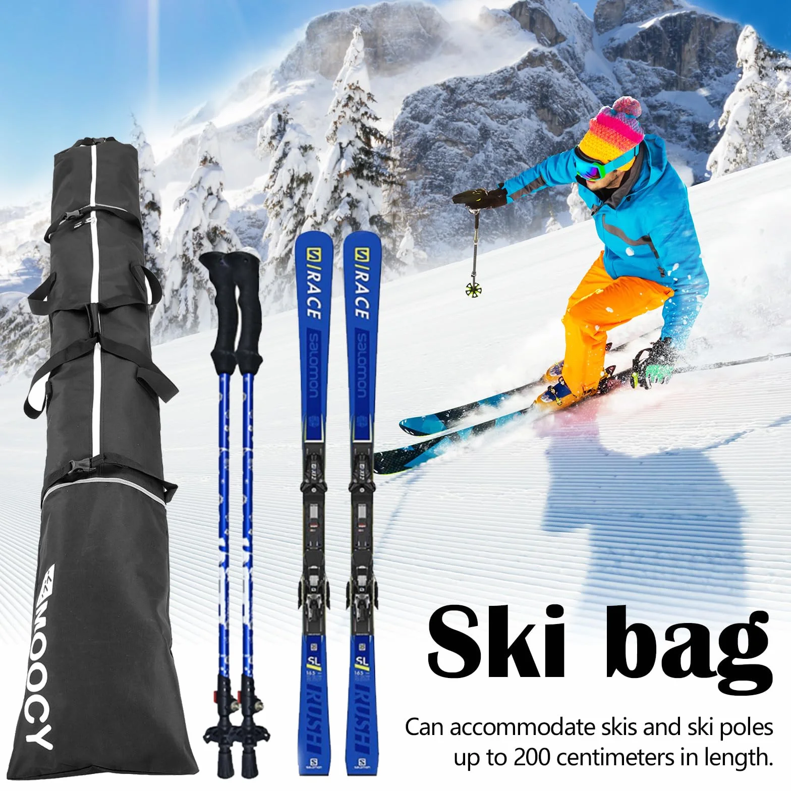Bolsa Esquí Juego Bolsas Zapatos Esquí, Bolsa Para Zapatos Esquí Juego Esquí Deportes Invierno 200cm Accesorios Equipos Esquí Para Esquís Juego Bolsa Esquí Y Bolsa Para Botas Esquí Longitud Ajustable