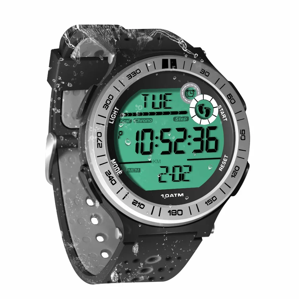 Podómetro Reloj de Pulsera Hombre Submarino Reloj Buceo 10 ATM Impermeable con Función de Cronómetro de Vuelta y Reloj Despertador, Formato de 12/24 Horas Seleccionable