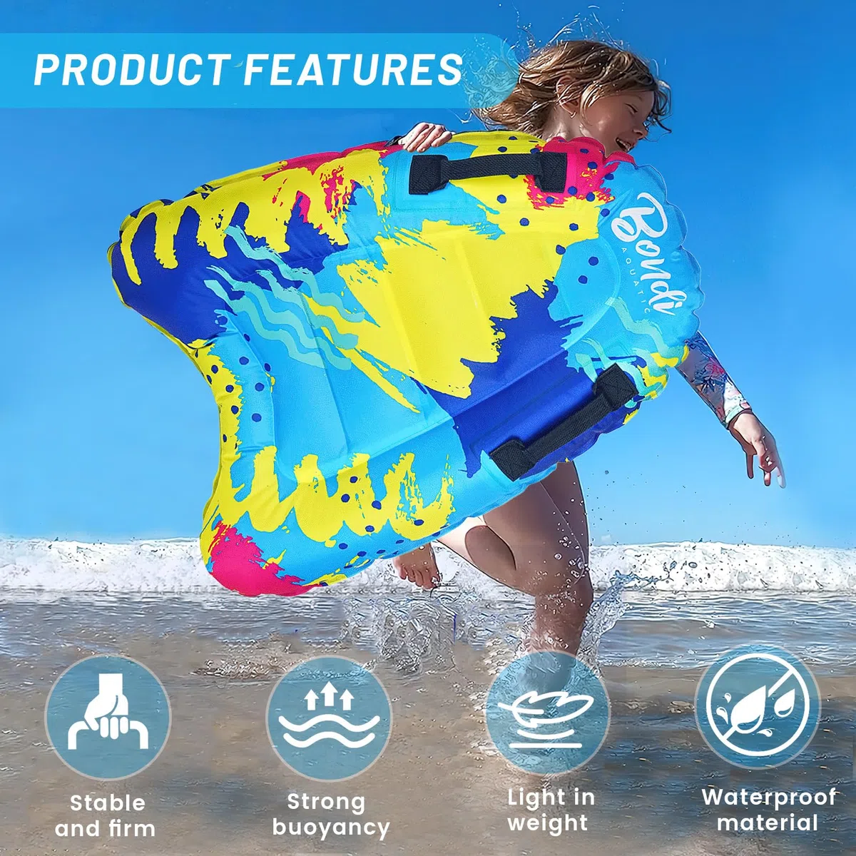 Tabla Surf Niño Hinchable, Hillylolly 75 * 54.5 CM Tabla de Bodyboard Niño, Piscina con Tobogán Hinchable Piscina, Colchoneta, Adecuado para Adultos y Niños de 6 Años