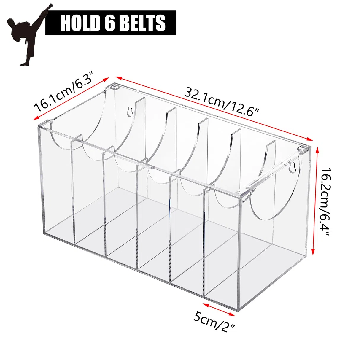 BSTKEY 1 caja de exhibición acrílica para cinturón de artes marciales con capacidad para 6 cinturones, organizador transparente para cinturón de karate, soporte de cinturón de taekwondo para niños y