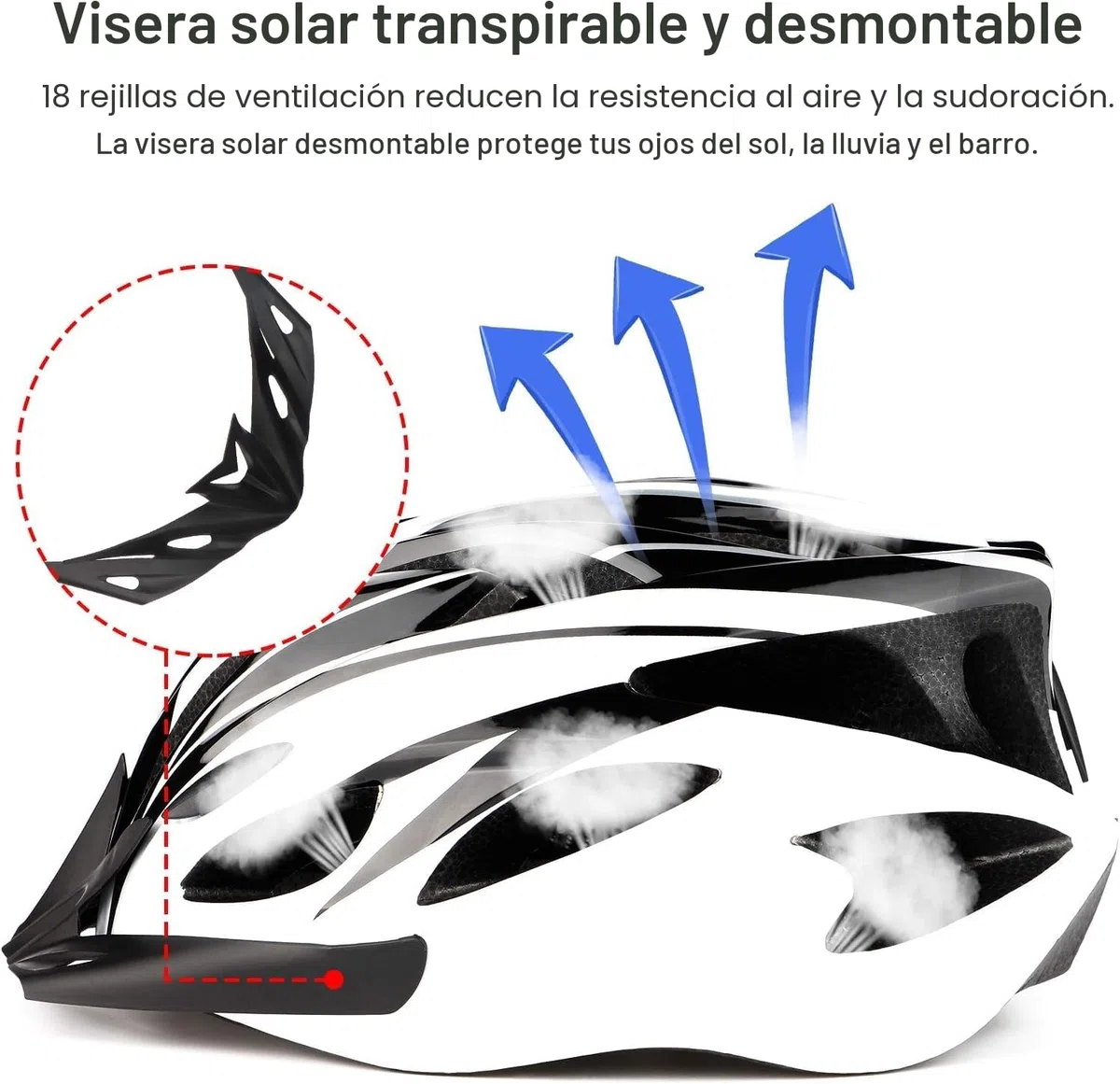 Casco Bicicleta Adulto, Casco de Bicicleta Ajustable para Mujeres y Hombres, Ultraligero Casco de Ciclismo Montaña con Forro y Visera Extraíble (Tamaño de la Cabeza 58-62cm)