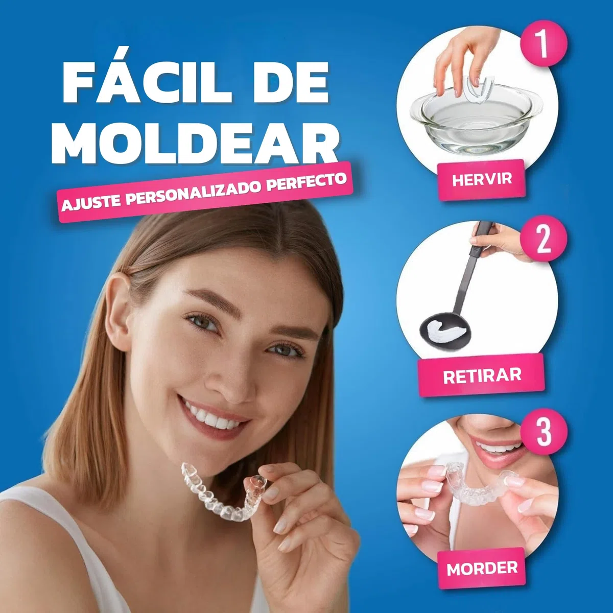 HONEYBULL Férula Antibruxismo Ajustable, Protector Bucal Cómodo para Bruxismo Nocturno Leve y Severo (12 Unidades - Grueso)