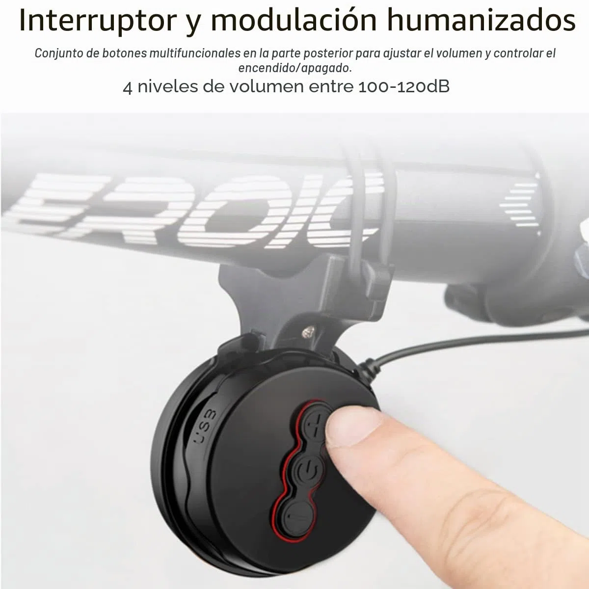 Timbre Bicicleta Eléctronico, 100dB Volumen Regulable Bocina Bicicleta Eléctrica Fuerte 4 Modos Sonido USB Recargable, para Adultos MTB/Carretera/BMX/Patinete Eléctrico