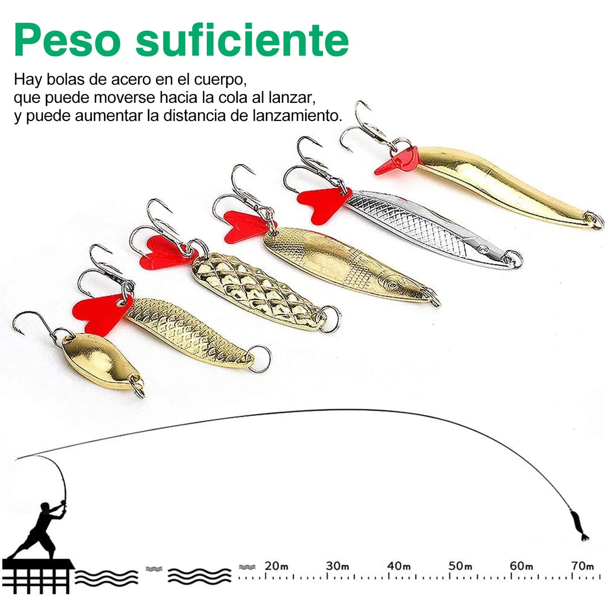 DONQL Juego de 20 señuelos de pesca de metal, con cucharas de metal, anzuelos de pesca, anzuelos, anzuelos, anzuelos