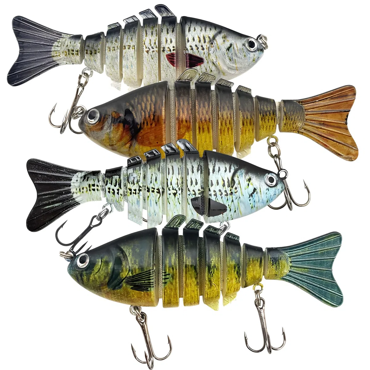 4pcs Señuelos Pesca para Agua Dulce y Salada, Señuelos de Pesca Multiarticulados, Lifelike Swimbait para la Trucha Bass, Lento hundimiento Bass señuelo de Pesca, la Pesca Familiar Gear