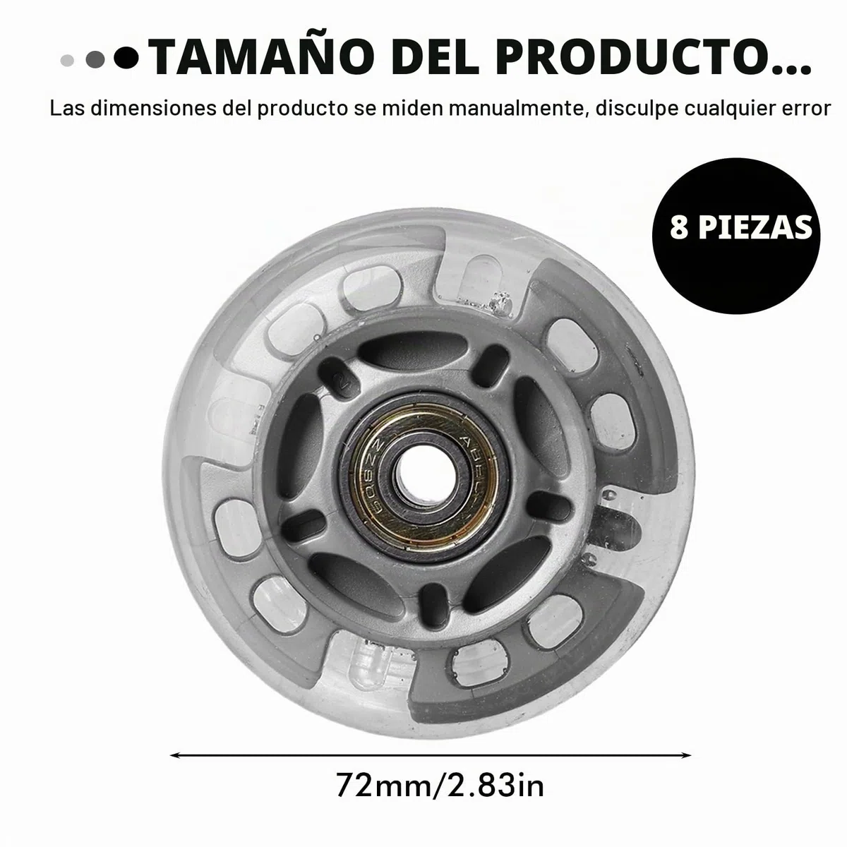 Juego de Ruedas de Repuesto para Patines en Línea: Paquete de 8 72mm Ruedas para Patines en Línea para Exteriores e Interiores, Polea de Rueda Transparente Plateada con Rodamientos