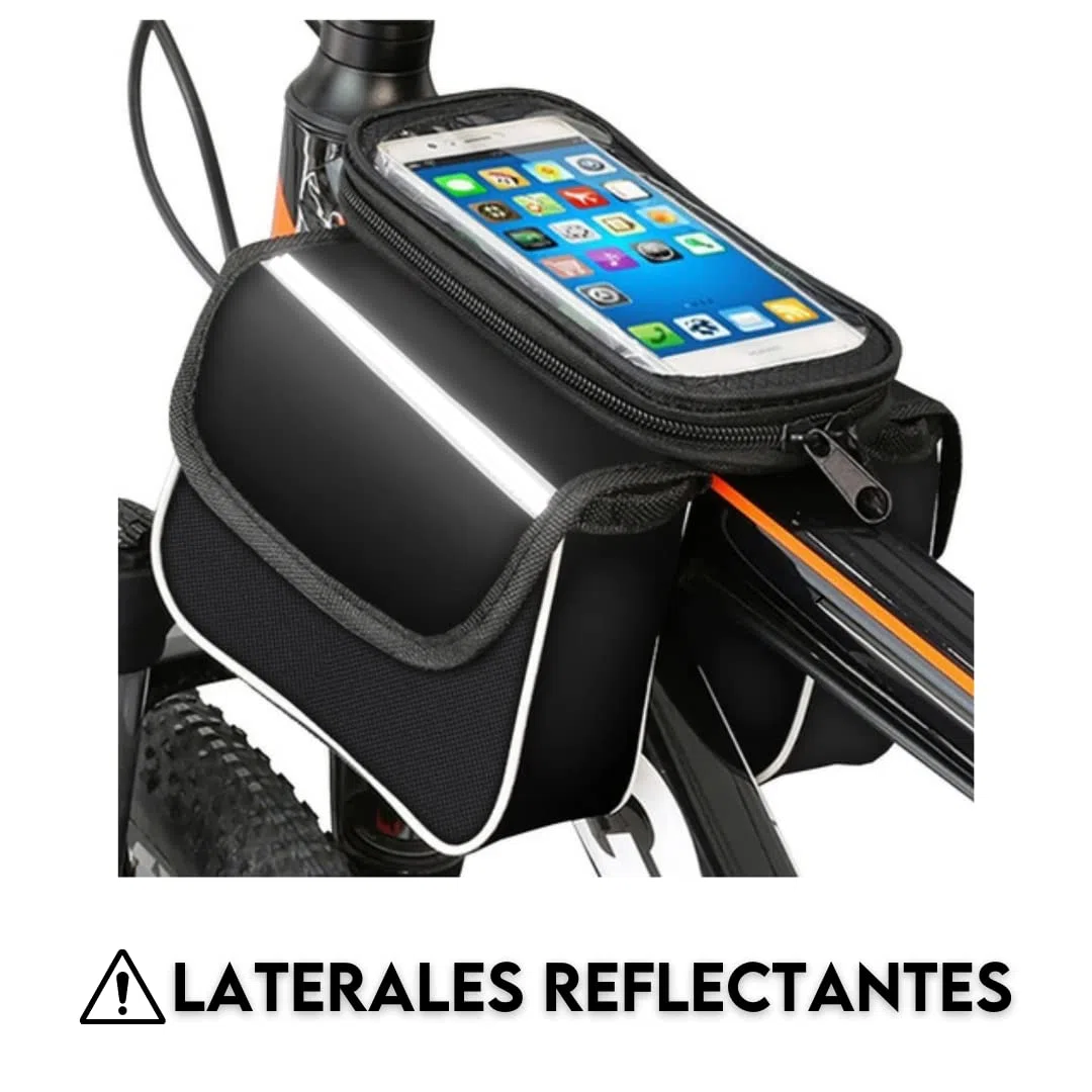 Bolsa Manillar Impermeable para Bicicleta - Funda Central Extraíble para Móvil - Bolsa Táctil para Marco Superior Delantero - Alforjas para Montaña