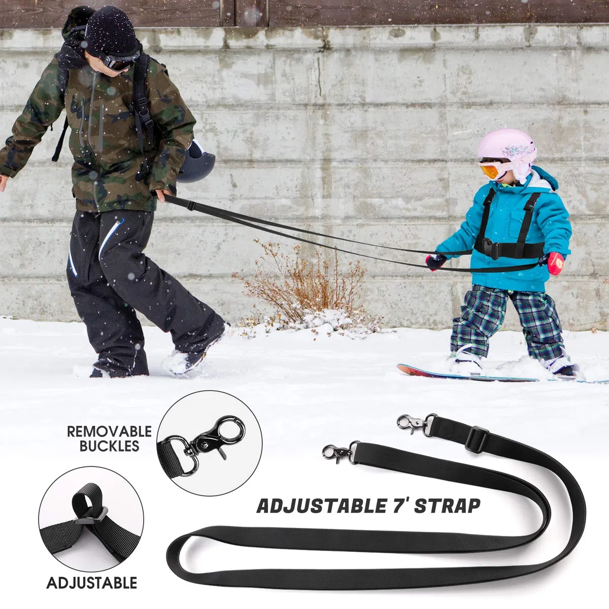 Odoland Arnés de Entrenamiento de Esquí y Snowboard para Niños, Arnés de Esquí, Correa de Seguridad Ajustable y Asa de Fácil Elevación, Control de Velocidad, Niños Niñas Principiantes